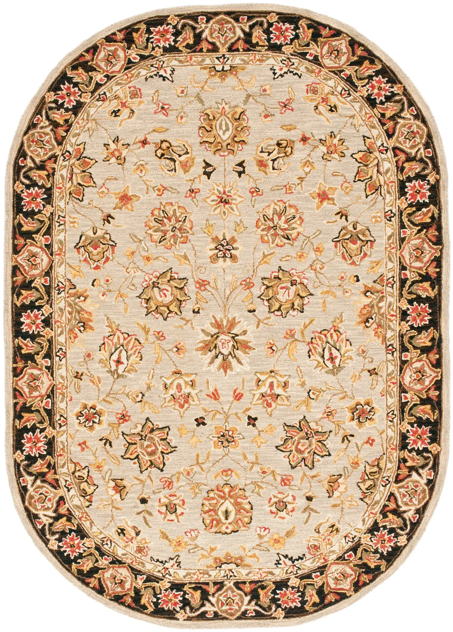 Chelsea Oval Floral Bordered Hand-Hooked Wool Rug