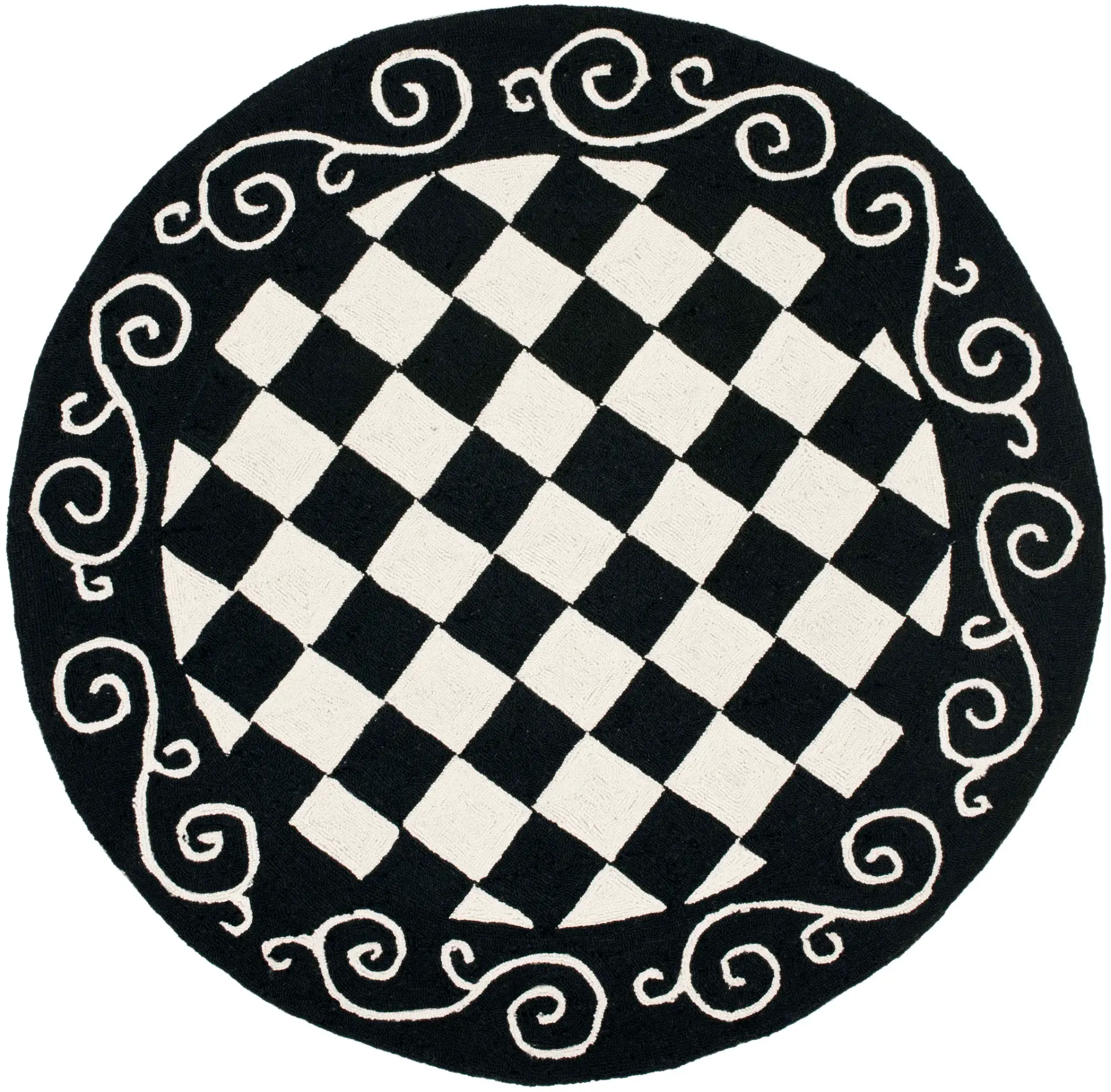 Chelsea Checkerboard Scroll Hand-Hooked Wool Rug