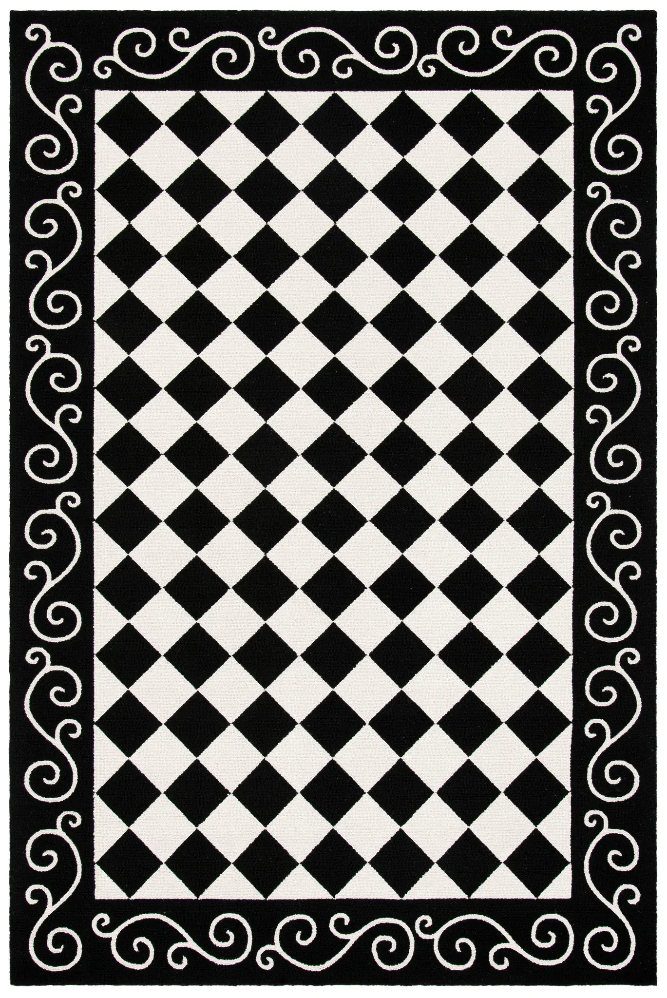 Chelsea Checkerboard Scroll Hand-Hooked Wool Rug