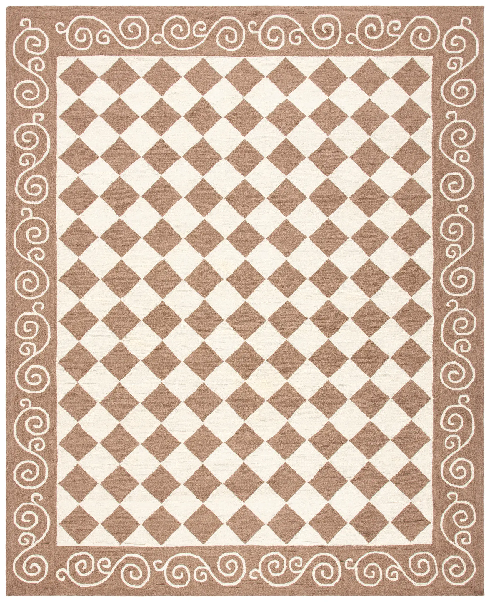Chelsea Checkerboard Scroll Hand-Hooked Wool Rug