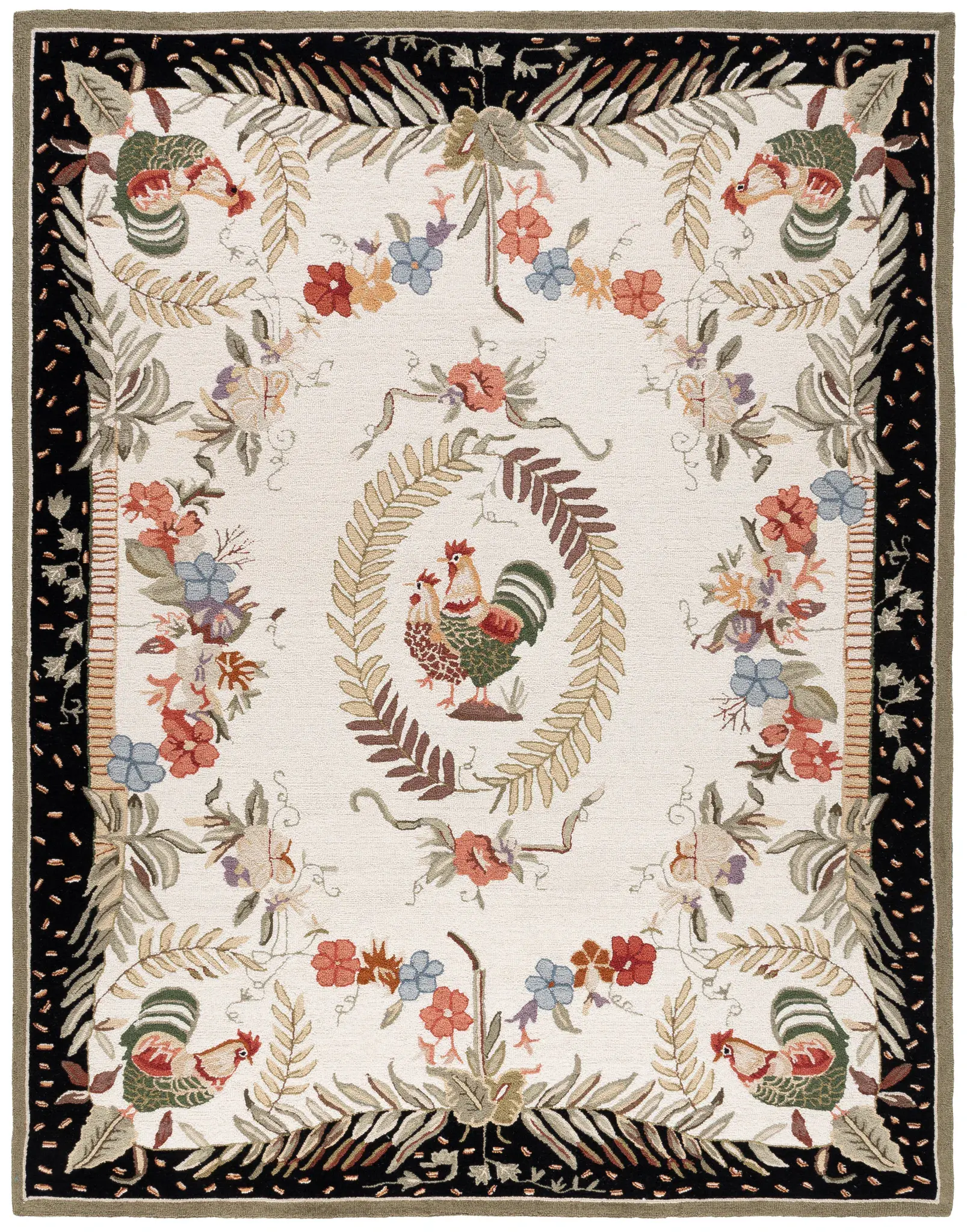 Chelsea Rooster And Floral Hand-Hooked Wool Rug