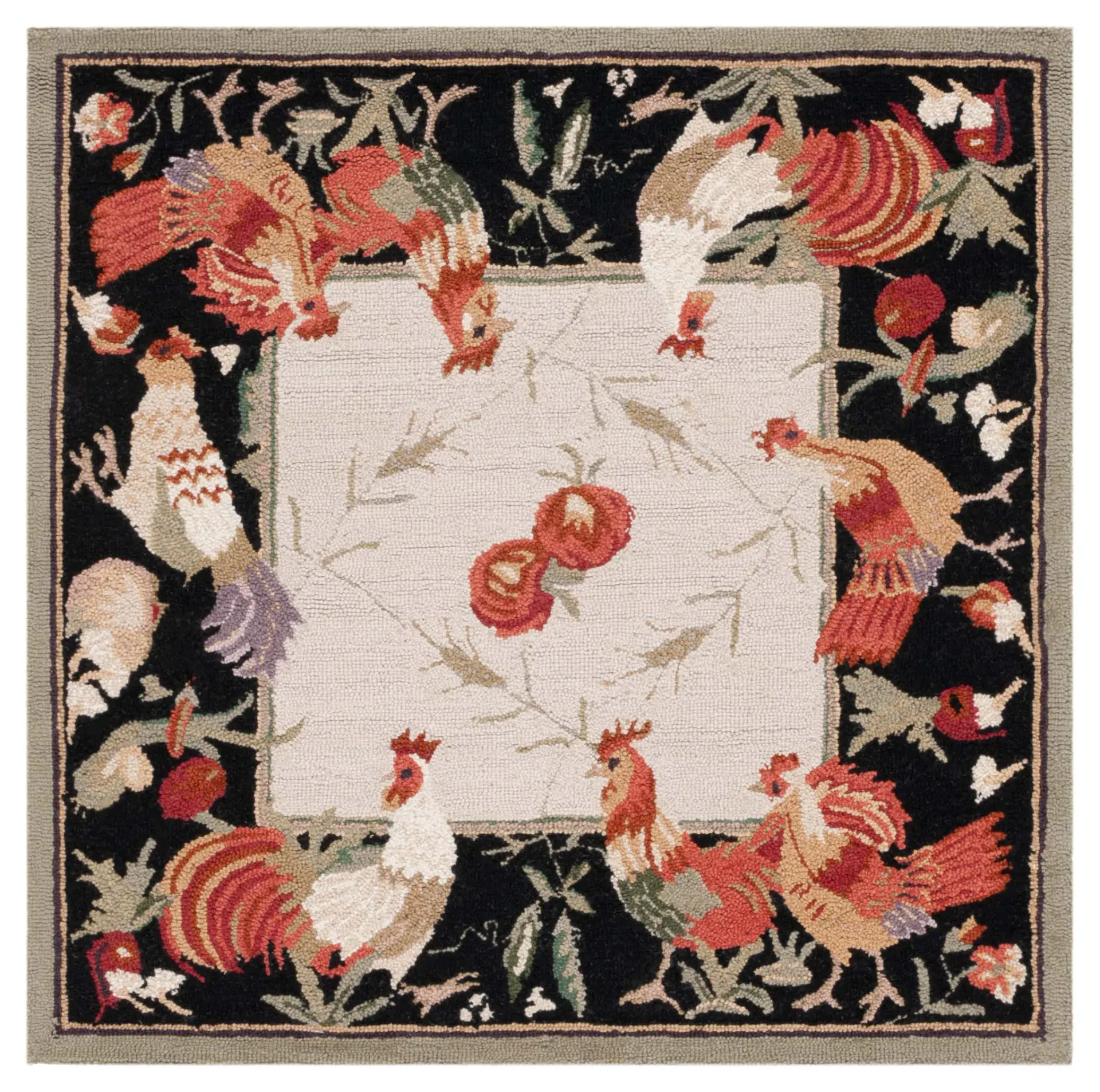 Chelsea Rooster Border Hand-Hooked Wool Rug