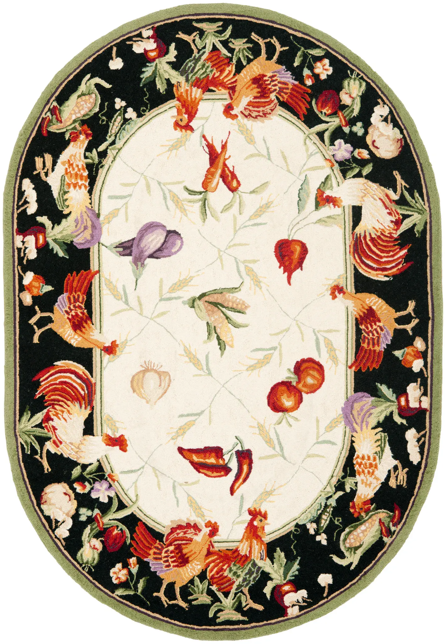 Chelsea Rooster Border Hand-Hooked Wool Rug