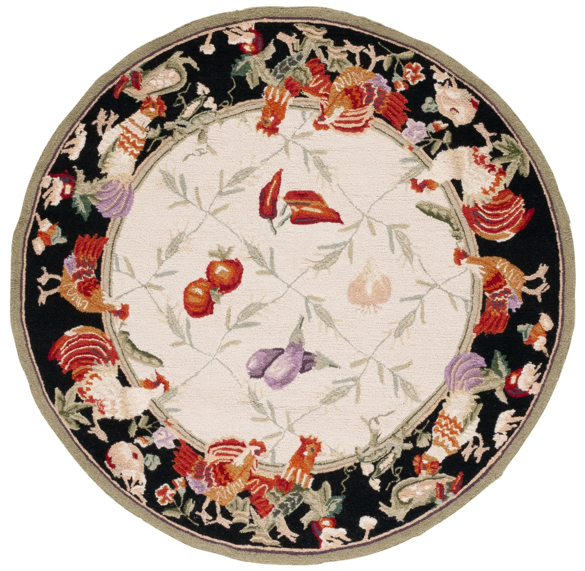 Chelsea Rooster Border Hand-Hooked Wool Rug