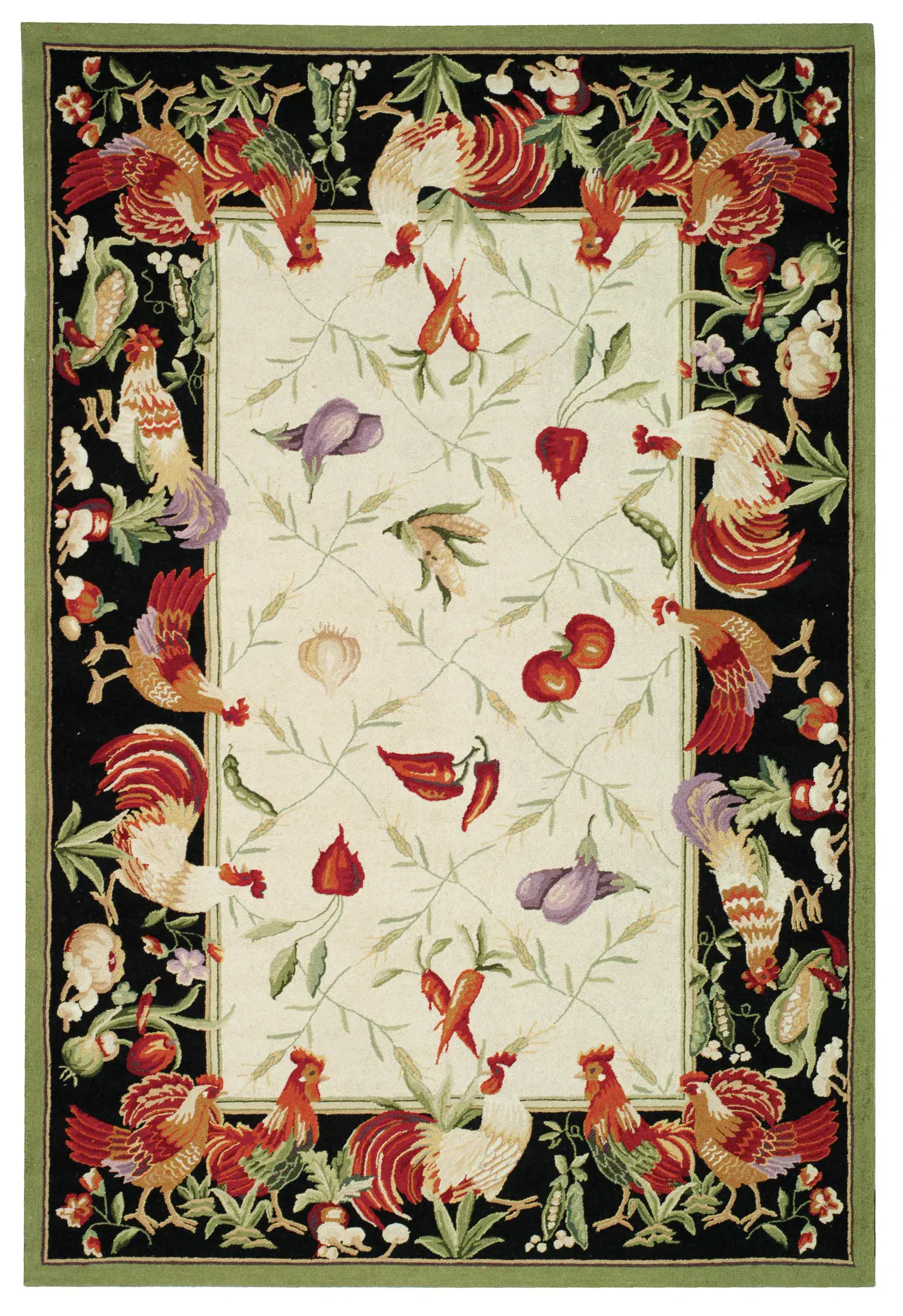 Chelsea Rooster Border Hand-Hooked Wool Rug