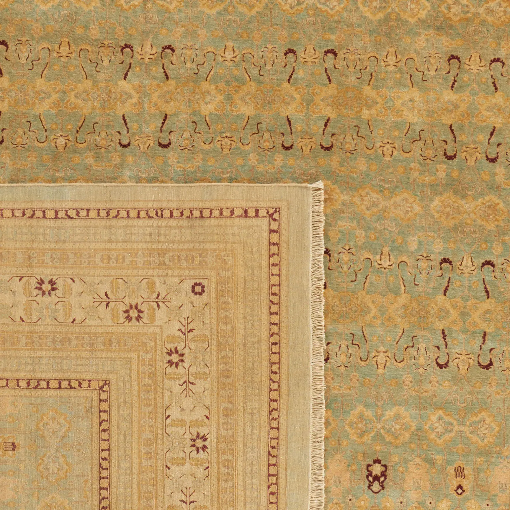 Heirloom Banded Floral Hand-Knotted Wool Rug