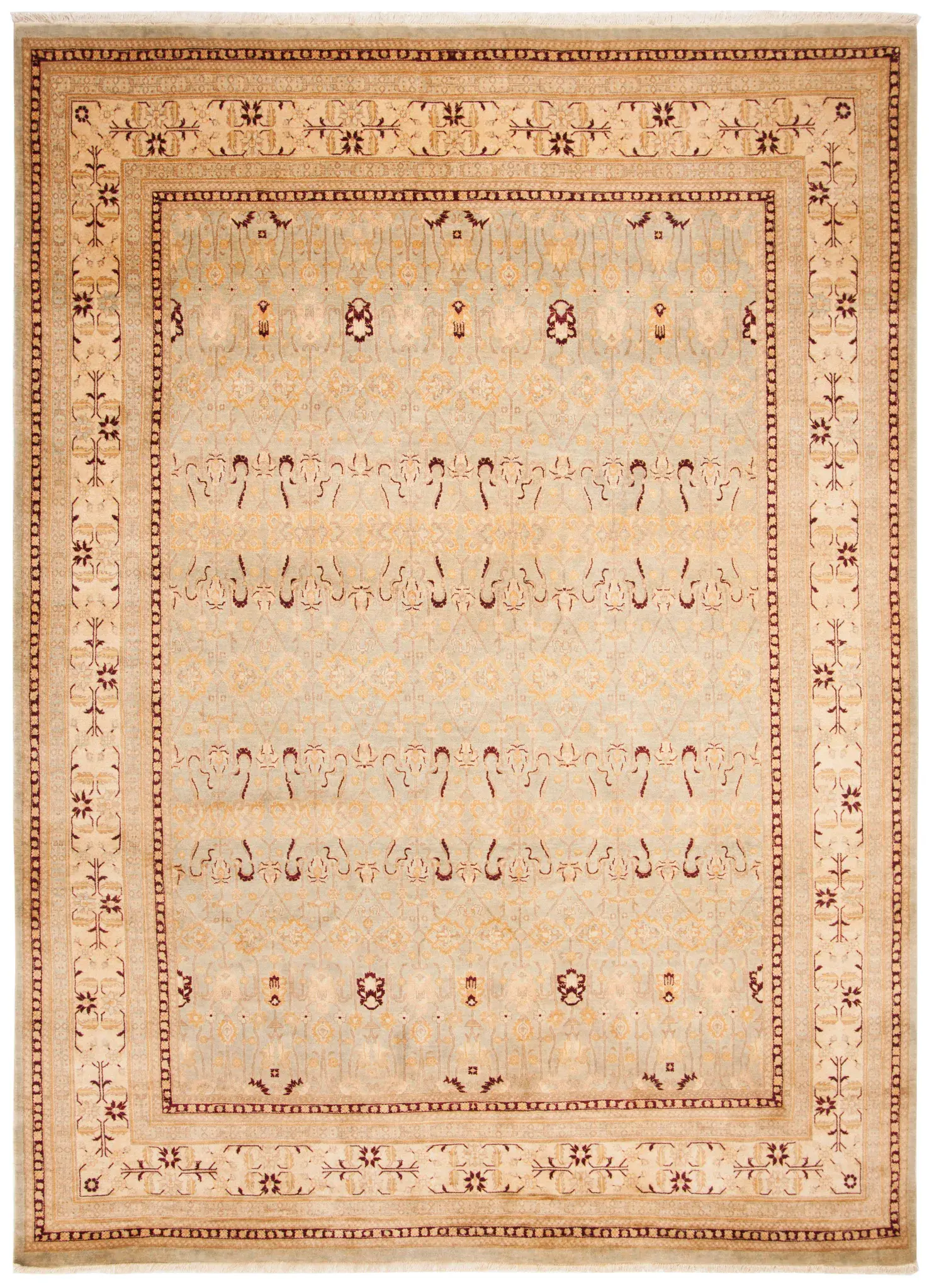 Heirloom Banded Floral Hand-Knotted Wool Rug
