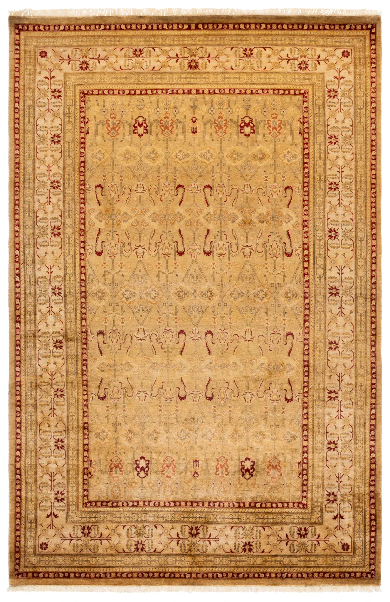 Heirloom Bordered Floral Hand-Knotted Wool Rug