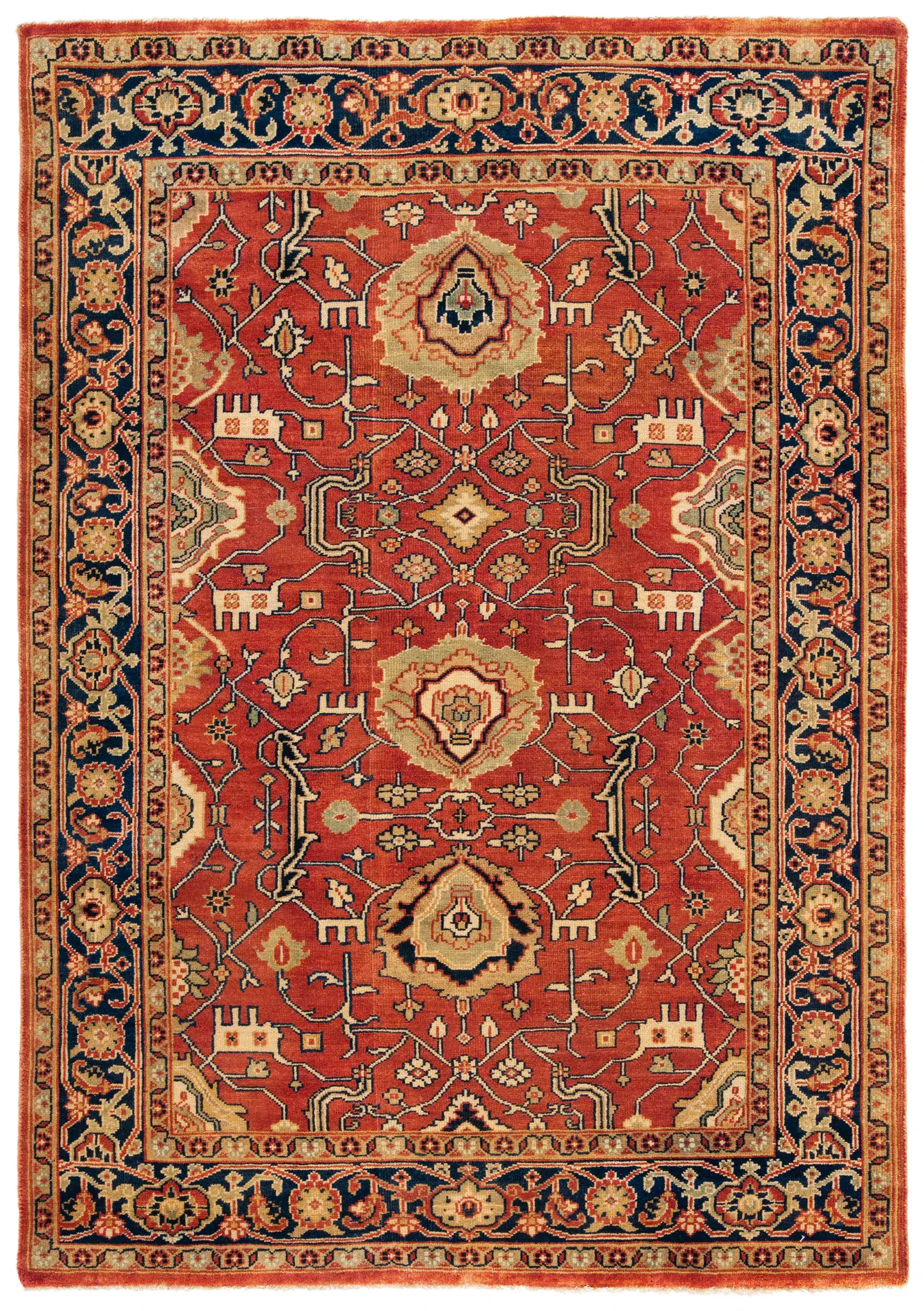 Heriz Classic Medallion Bordered Hand-Knotted Wool Rug