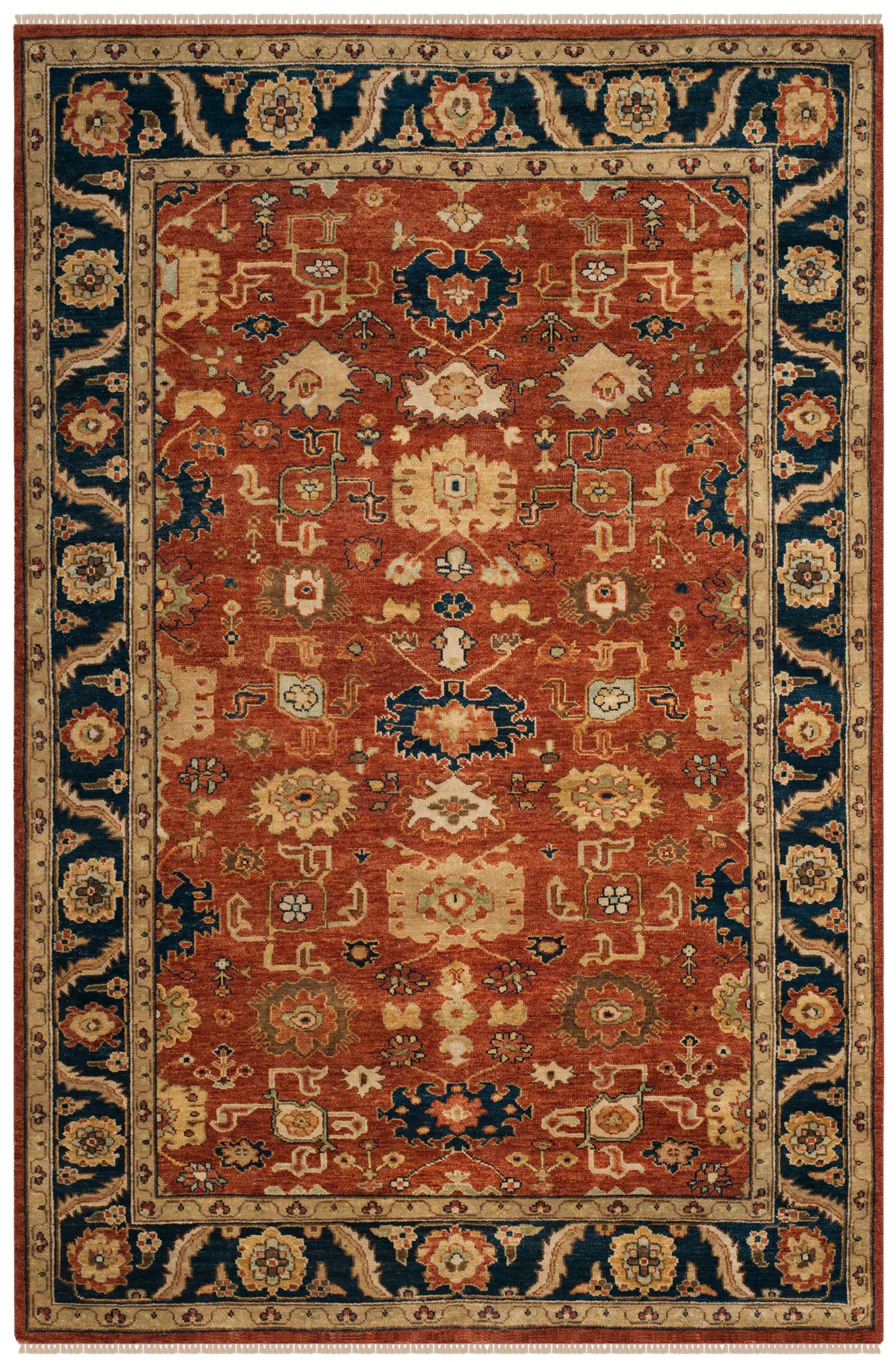 Heriz Angular Floral Hand-Knotted Wool Rug