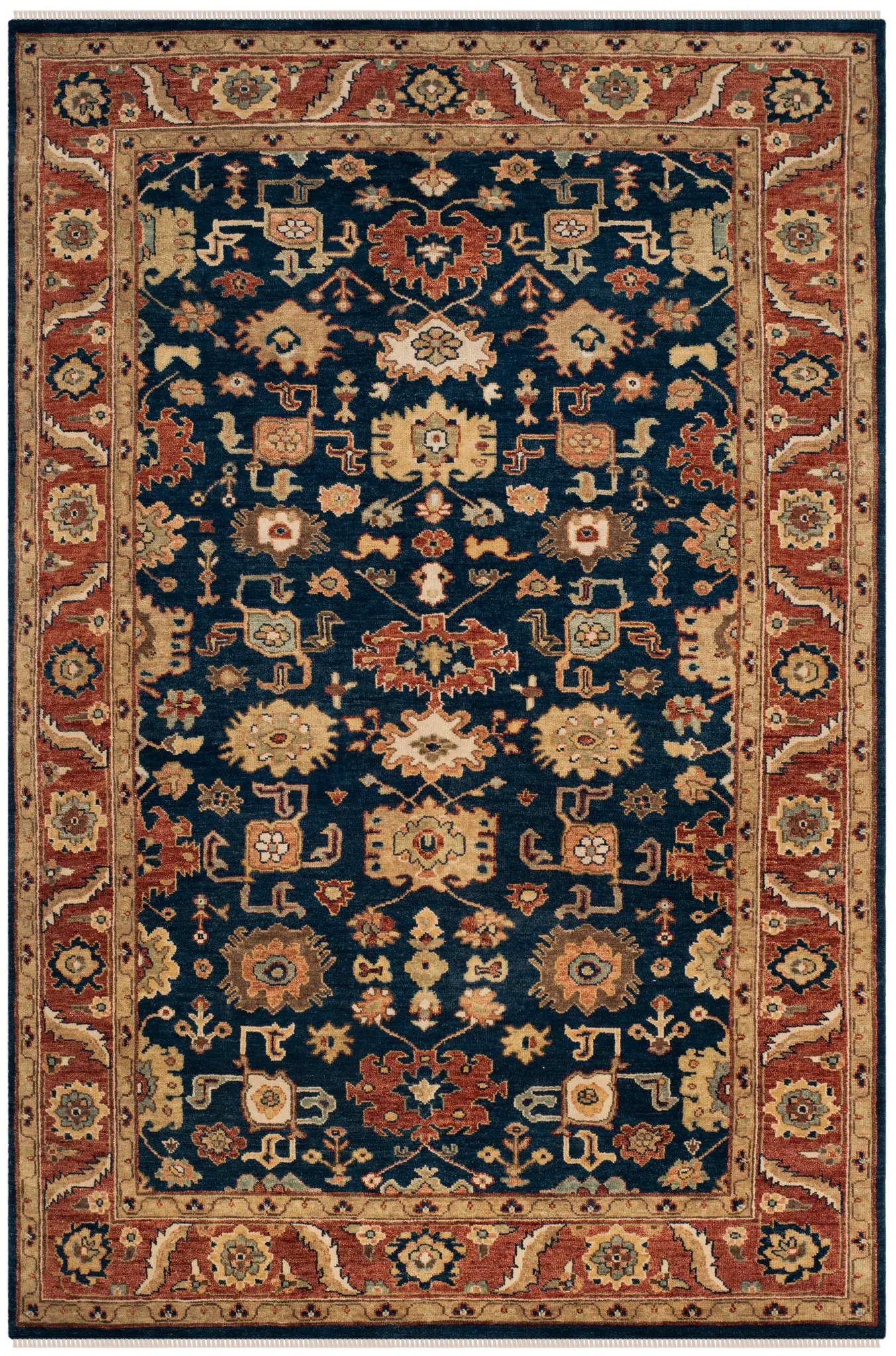 Heriz Angular Floral Hand-Knotted Wool Rug