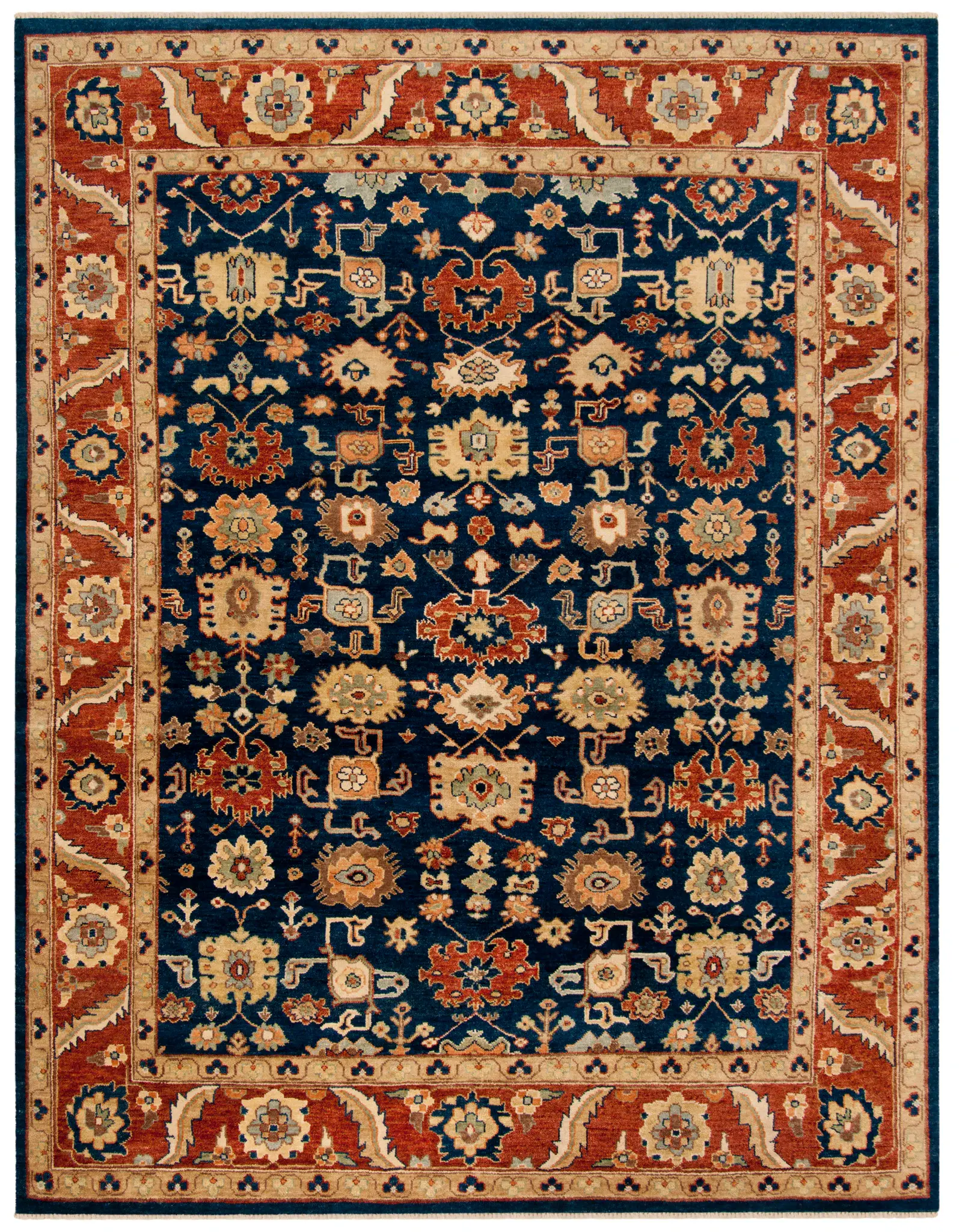 Heriz Angular Floral Hand-Knotted Wool Rug