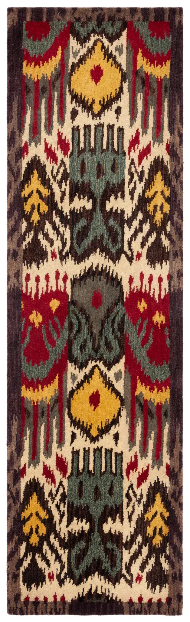 Ikat Bohemian Jagged Border Hand-Tufted Wool Rug