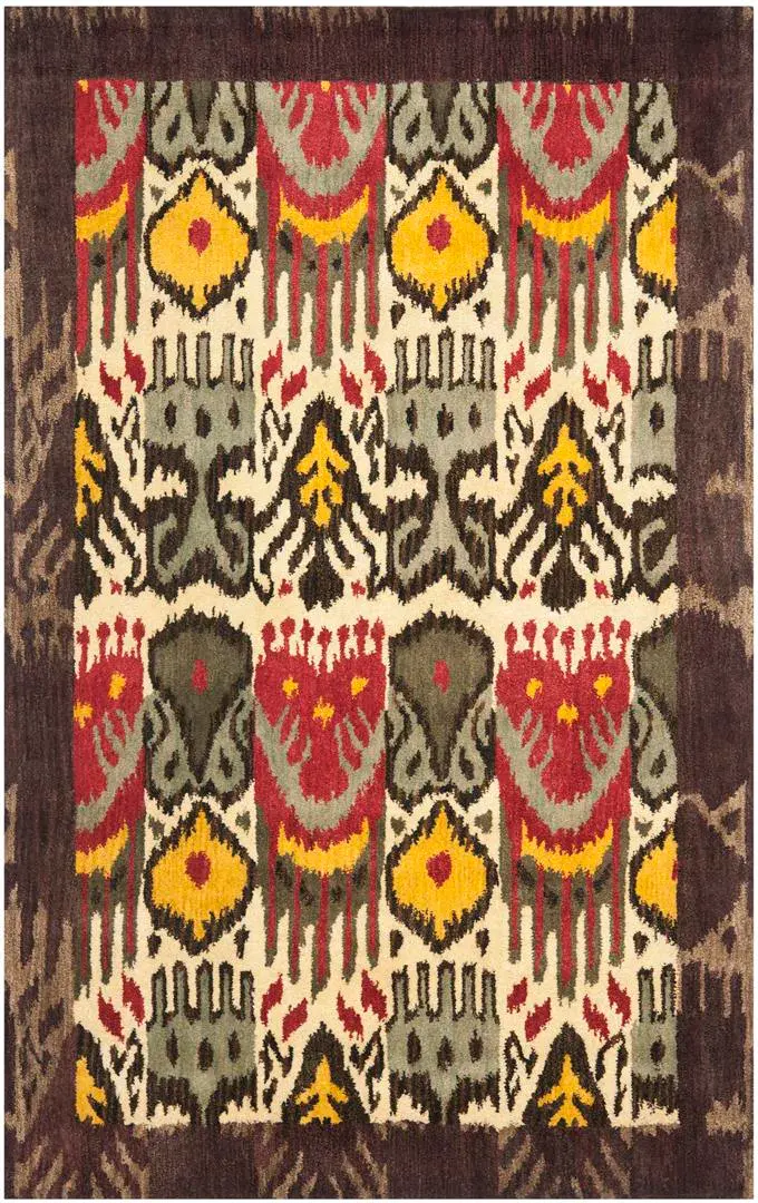 Ikat Bohemian Jagged Border Hand-Tufted Wool Rug
