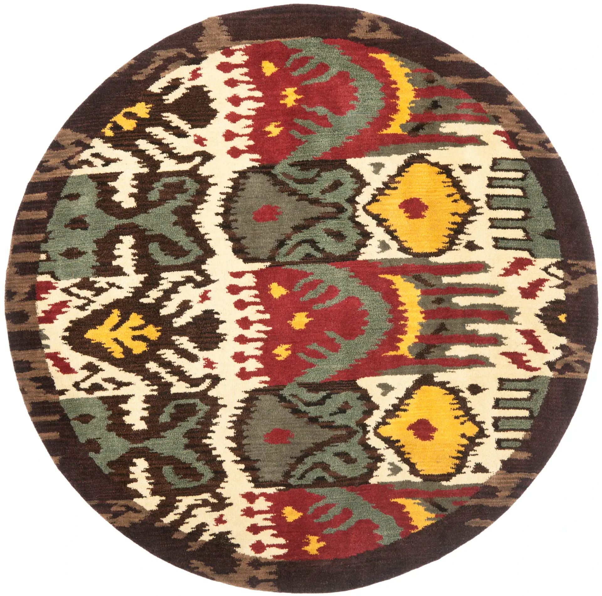 Ikat Bohemian Jagged Border Hand-Tufted Wool Rug