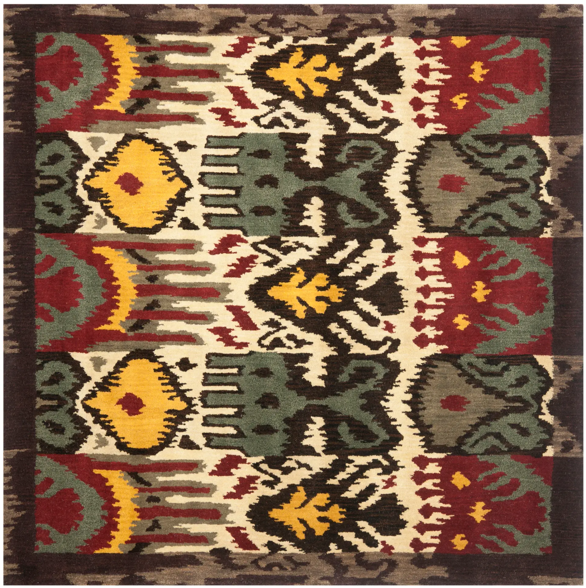 Ikat Bohemian Jagged Border Hand-Tufted Wool Rug