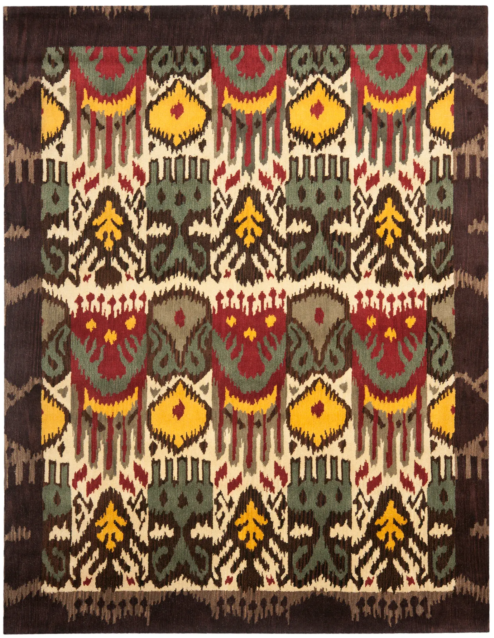 Ikat Bohemian Jagged Border Hand-Tufted Wool Rug