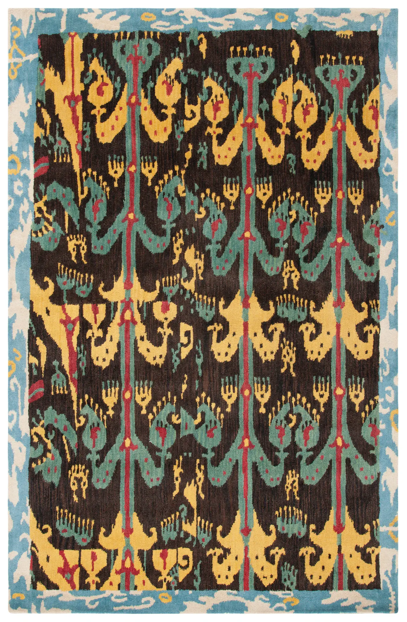 Ikat Bohemian Abstract Column Hand-Tufted Wool Rug