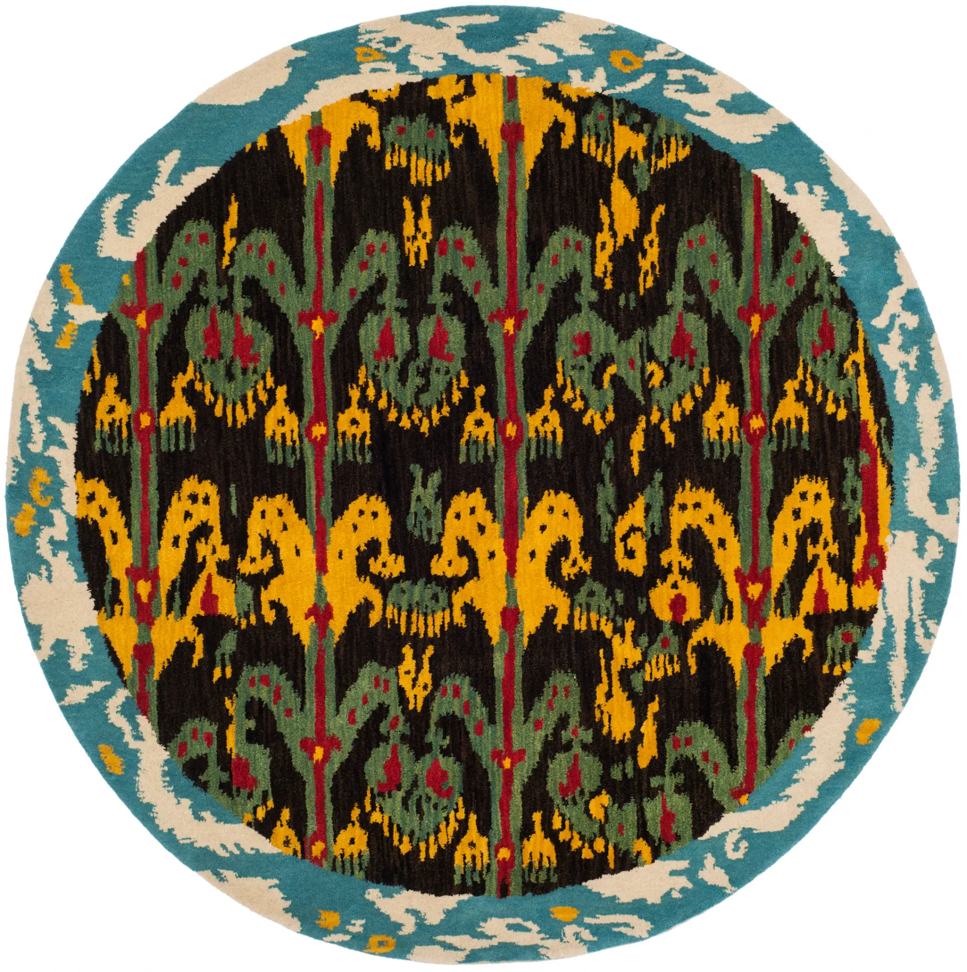 Ikat Bohemian Abstract Column Hand-Tufted Wool Rug