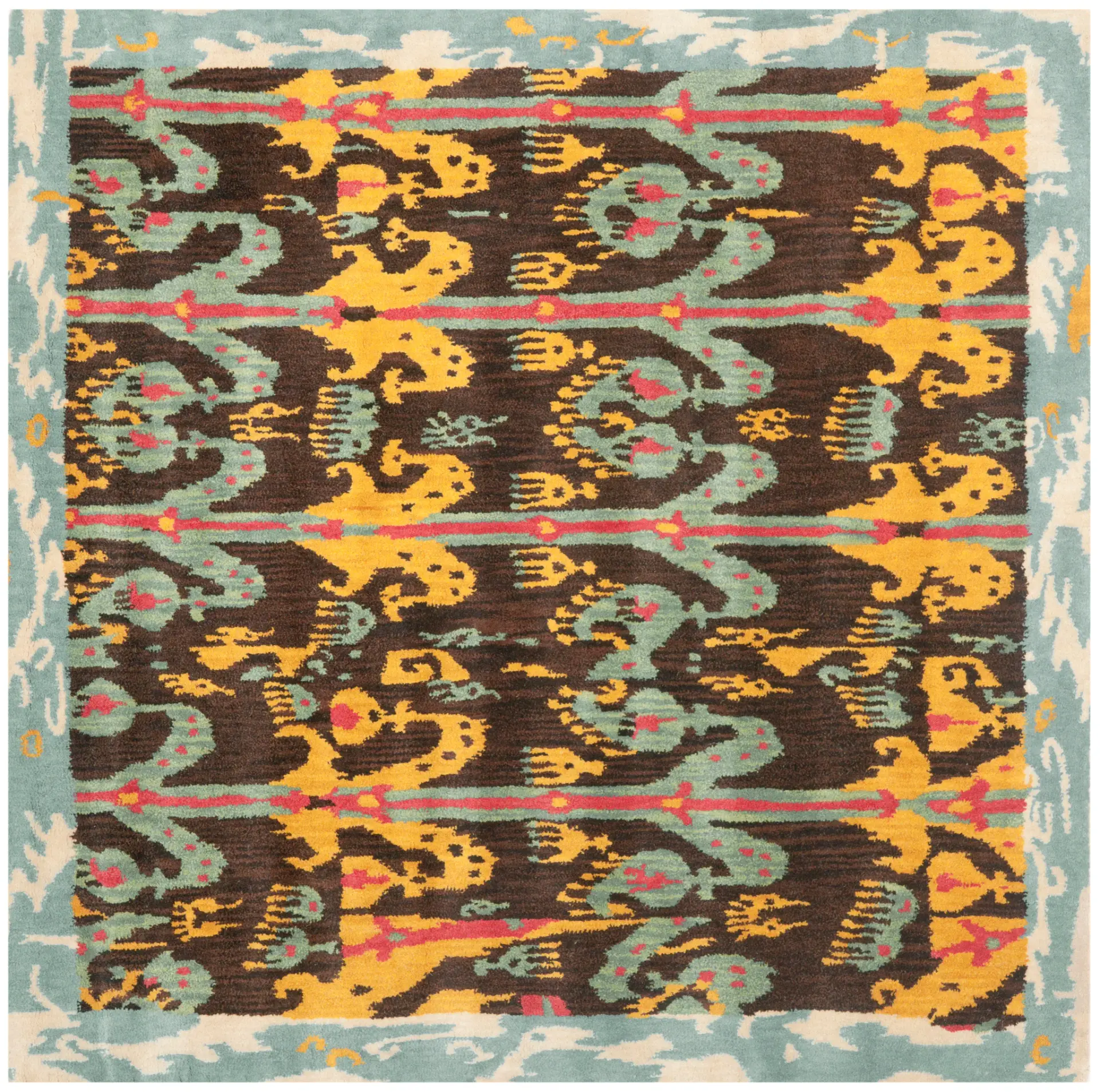 Ikat Bohemian Abstract Column Hand-Tufted Wool Rug