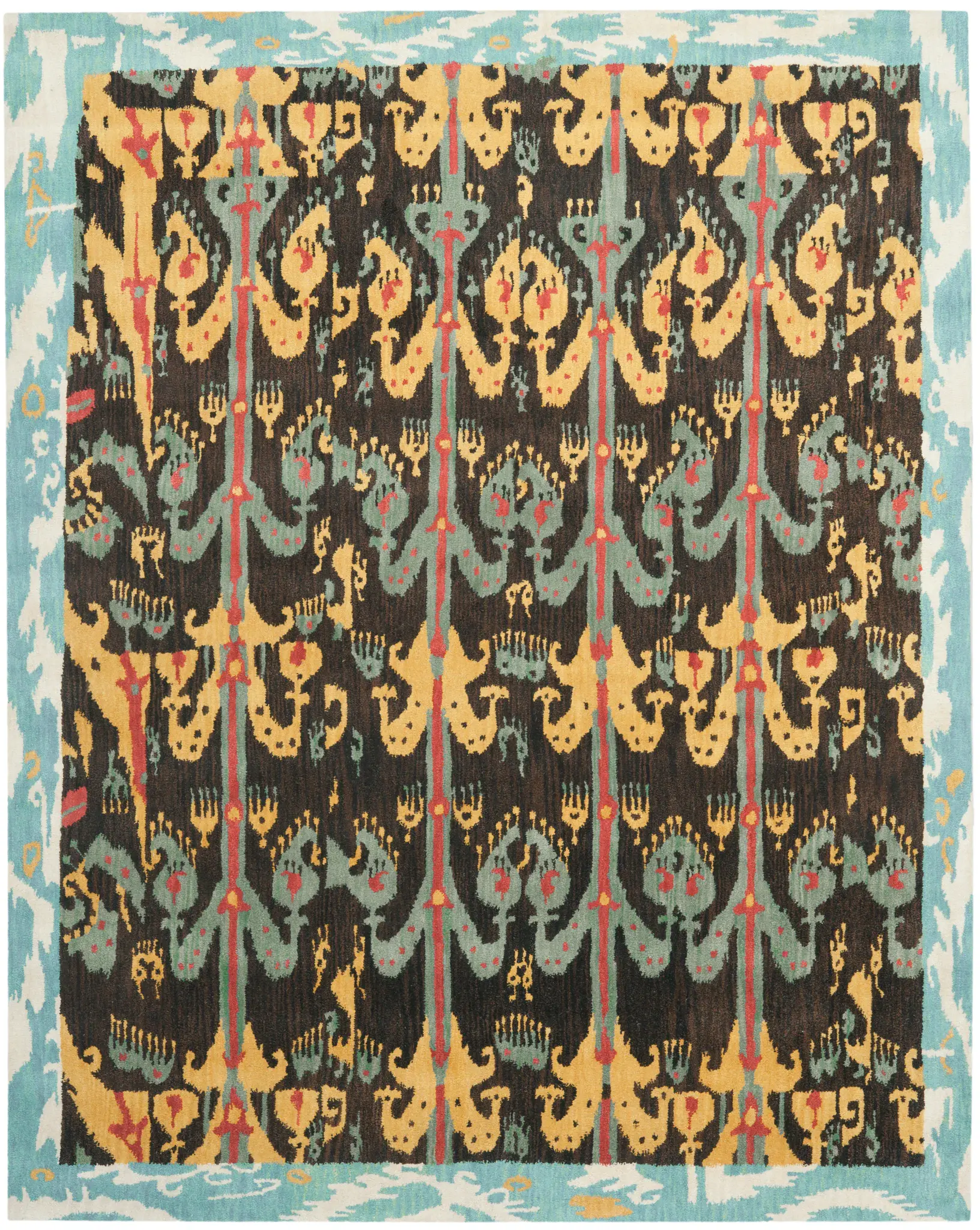 Ikat Bohemian Abstract Column Hand-Tufted Wool Rug