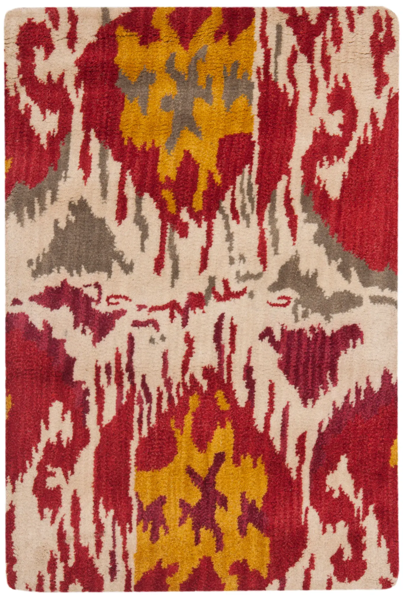 Ikat Bohemian Feathered Medallion Hand-Tufted Wool Rug