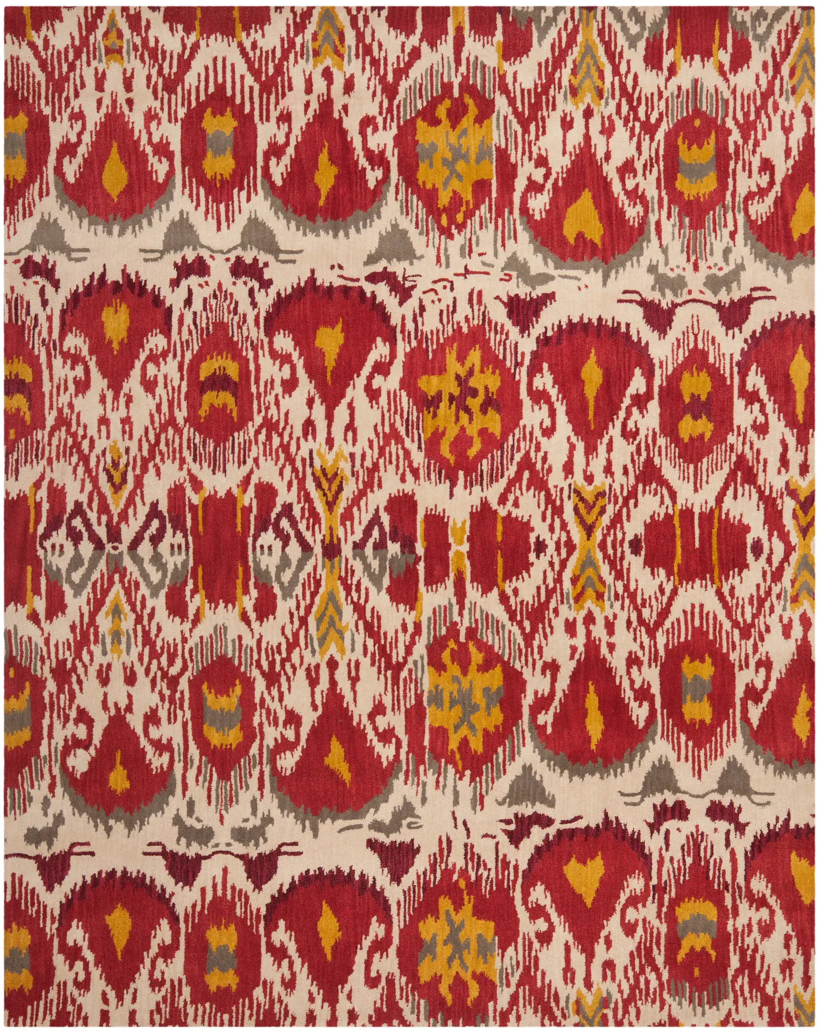 Ikat Bohemian Feathered Medallion Hand-Tufted Wool Rug