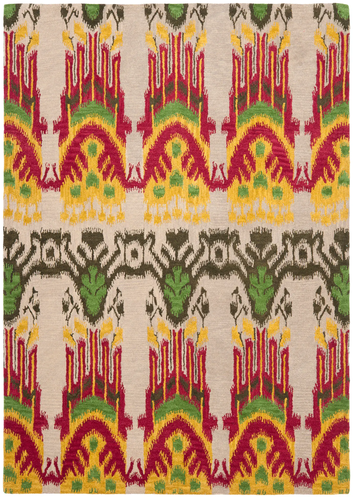 Ikat Tribal Feathered Column Hand-Tufted Wool Rug