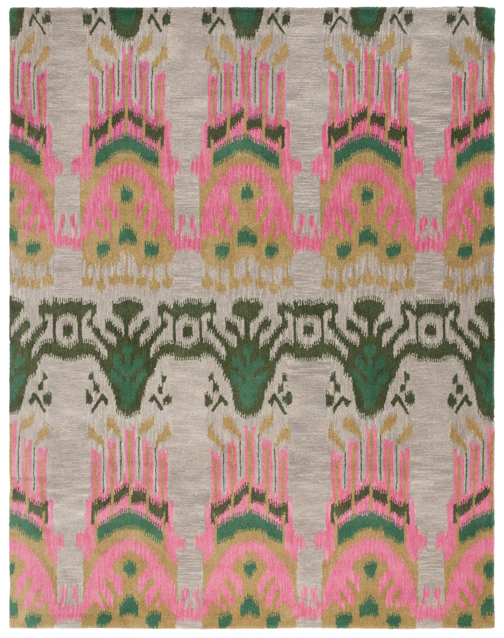 Ikat Tribal Feathered Column Hand-Tufted Wool Rug