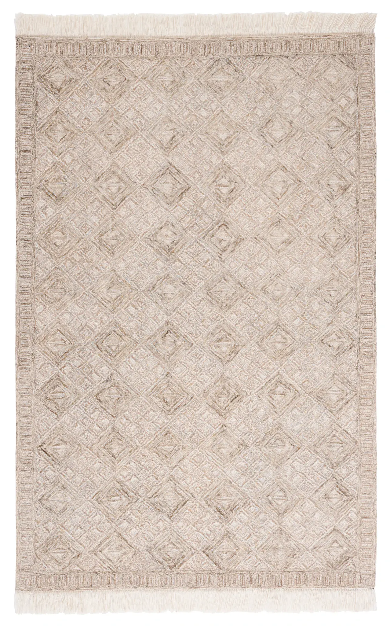 Ikat Bordered Diamond Hand-Tufted Wool Rug