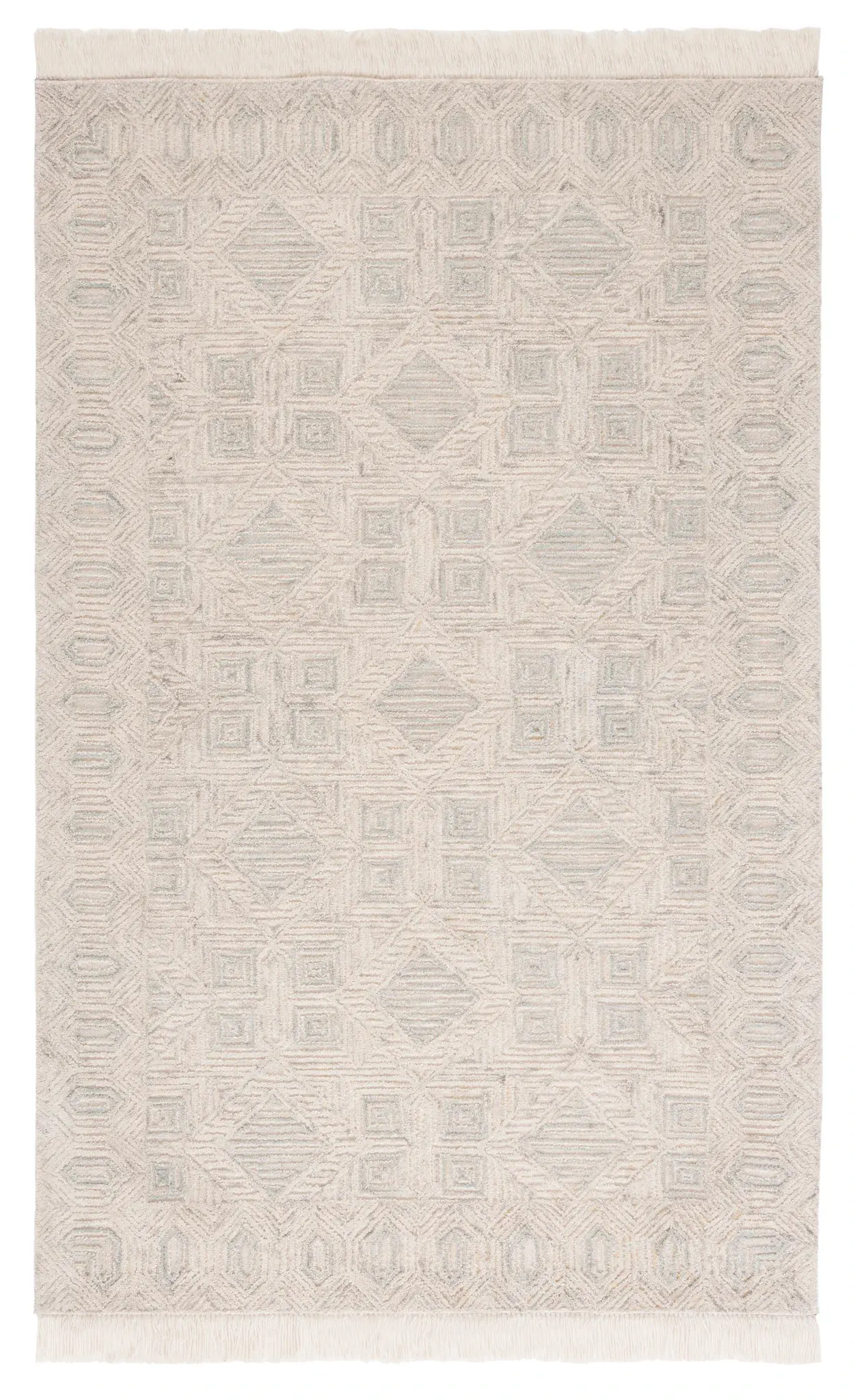 Ikat Geometric Border Hand-Tufted Wool Rug