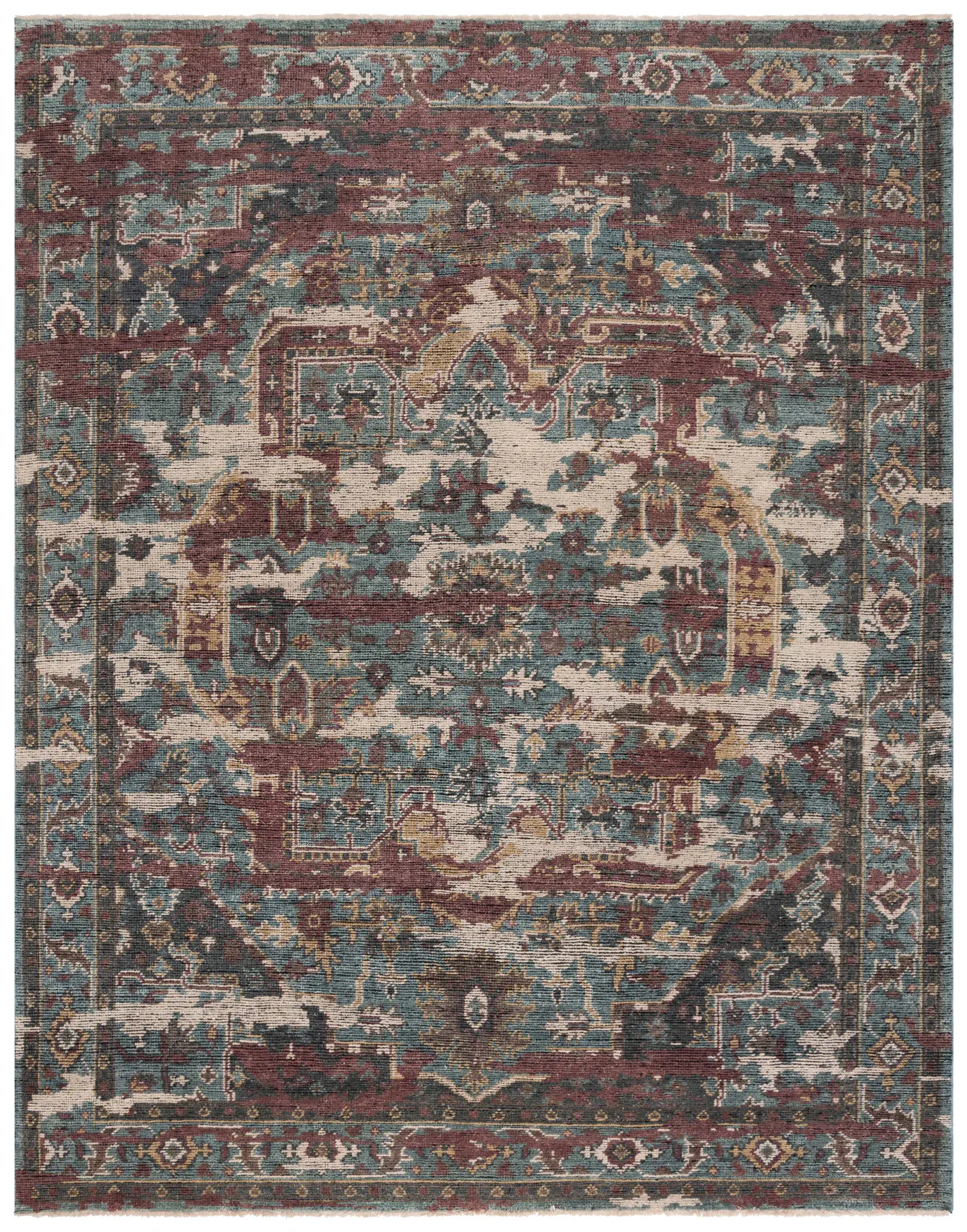 Izmir Eroded Medallion Hand-Knotted Wool Rug