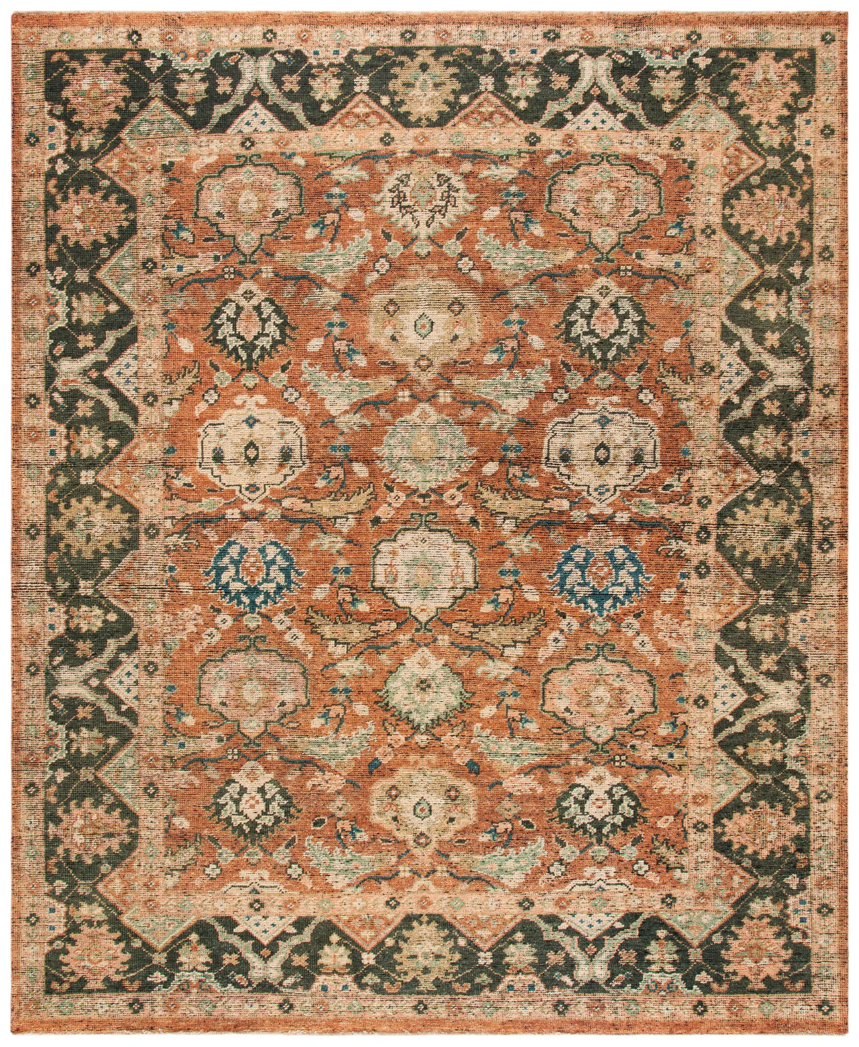Izmir Floral Bordered Hand-Knotted Wool Rug