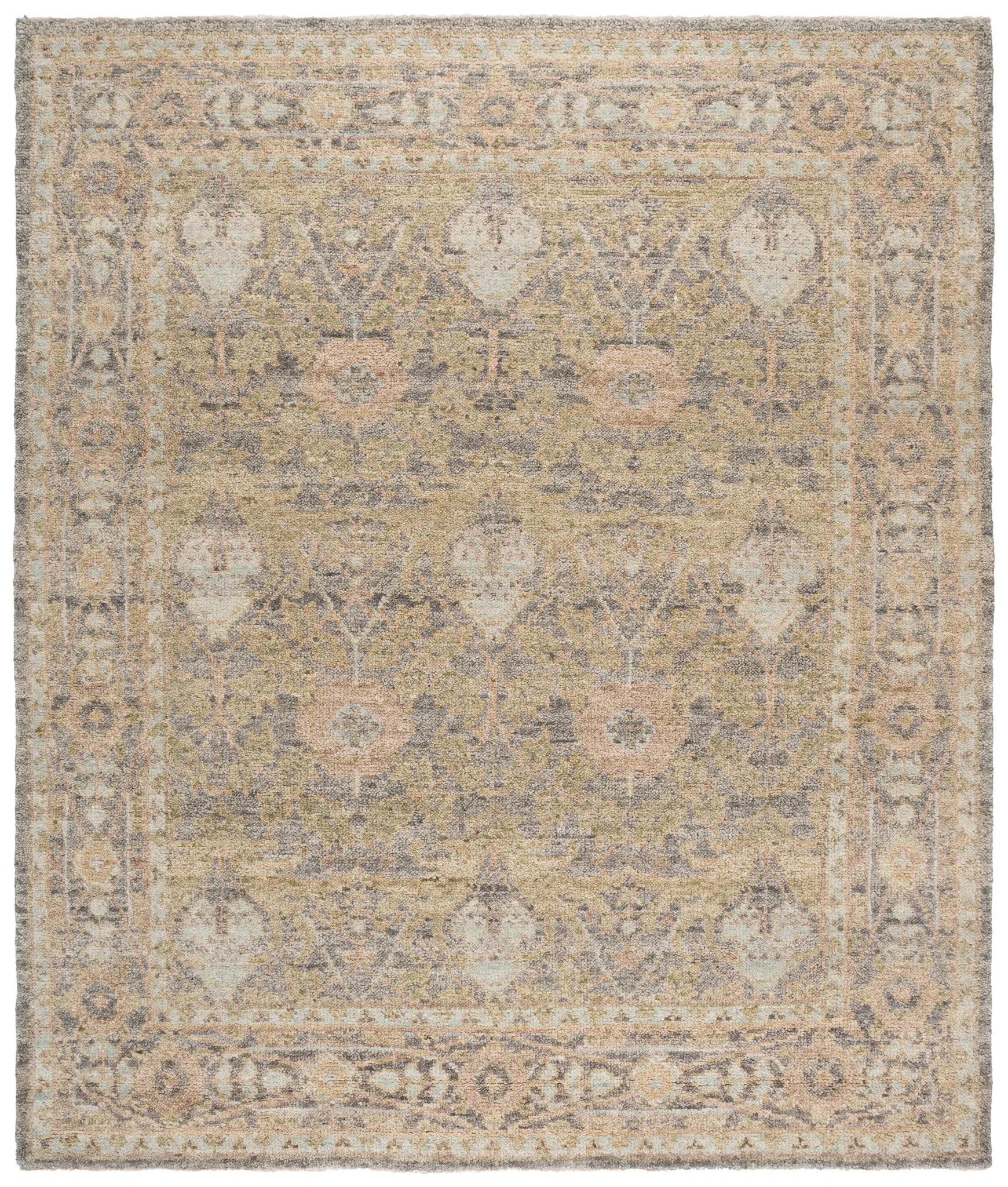 Izmir Distressed Palmette Hand-Knotted Wool Rug