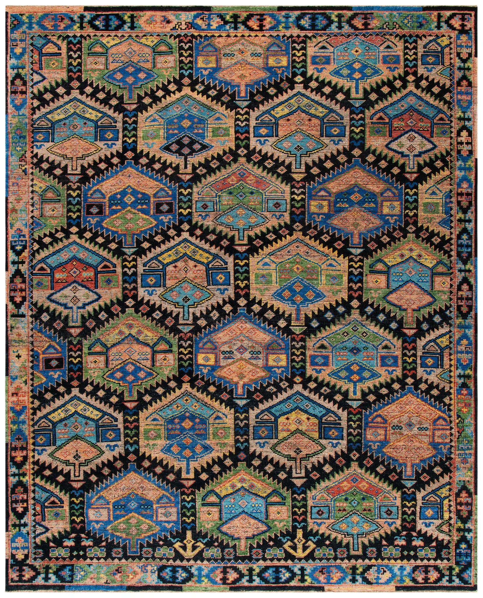 Izmir Honeycomb Grid Hand-Knotted Wool Rug