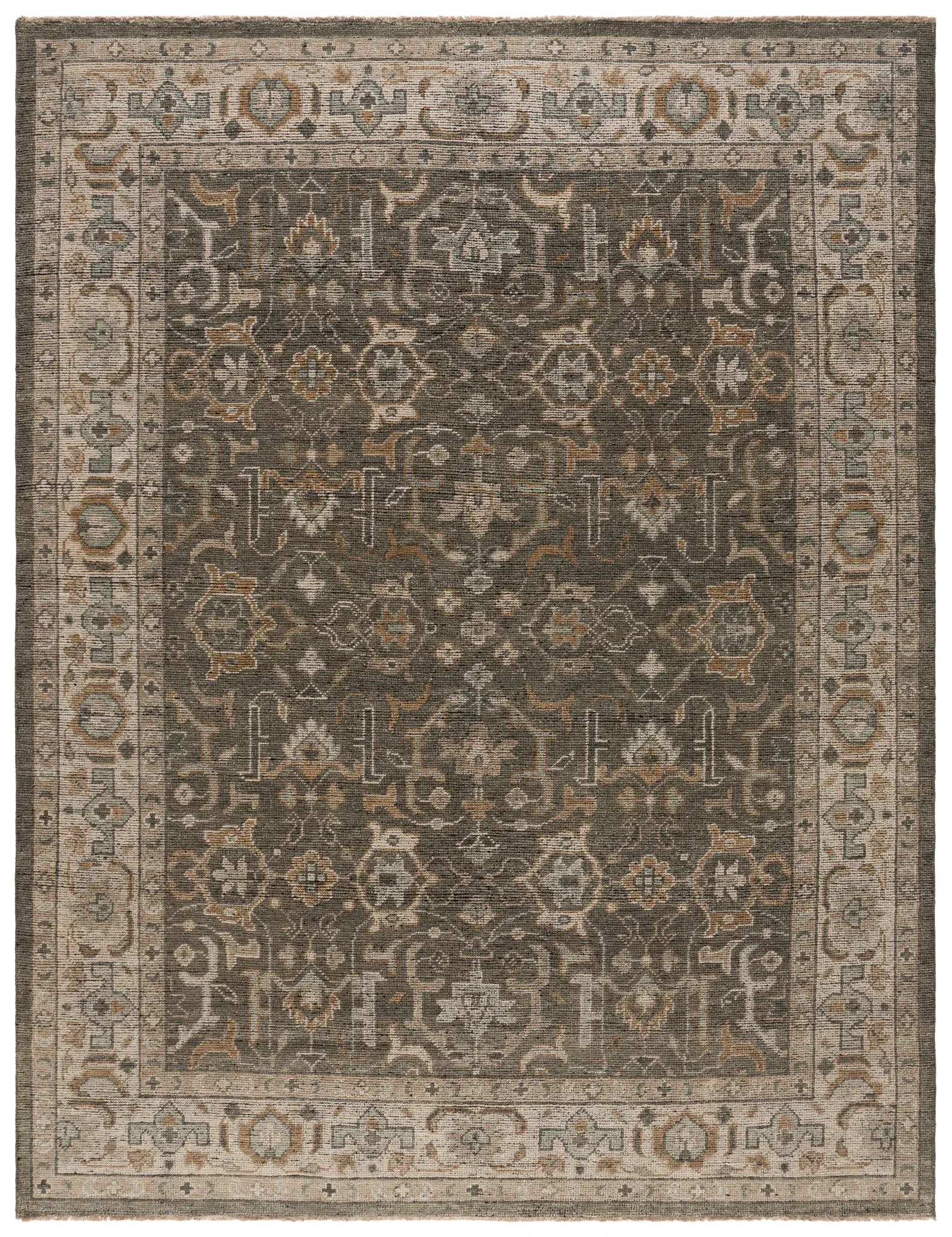Izmir Bordered Floral Hand-Knotted Wool Rug
