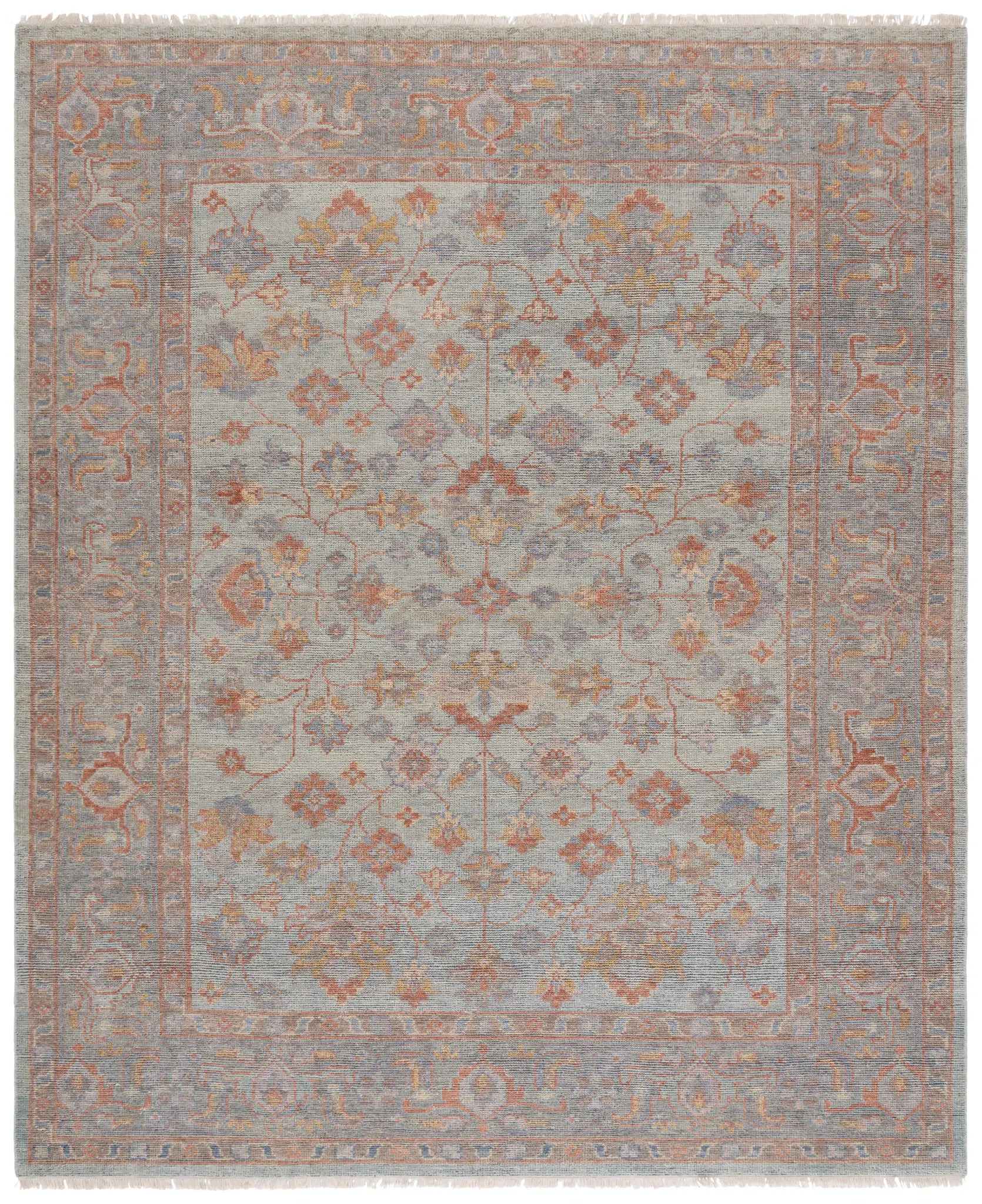 Izmir Faded Palmette Hand-Knotted Wool Rug