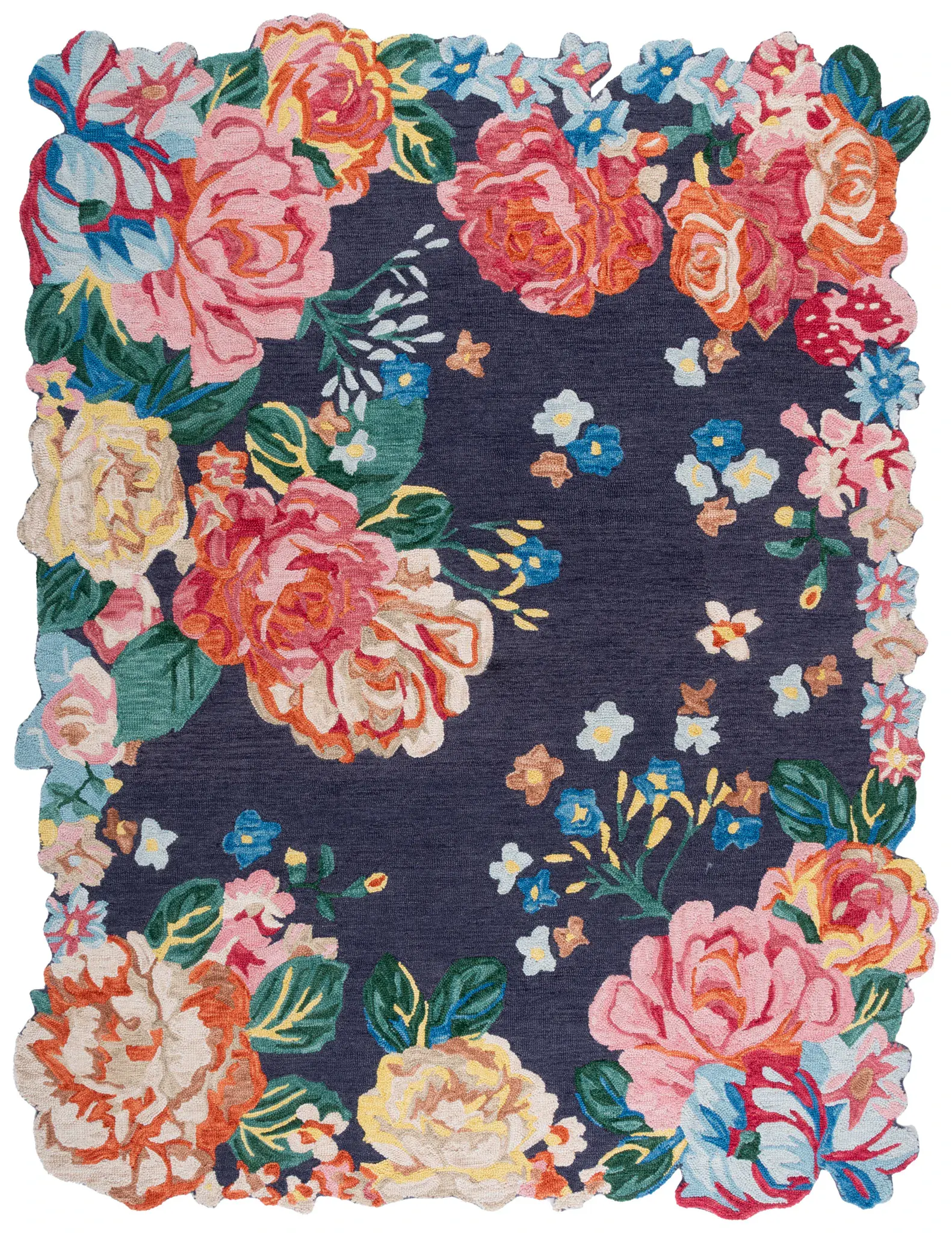 Jardin Scalloped Peony Border Hand-Tufted Wool Rug