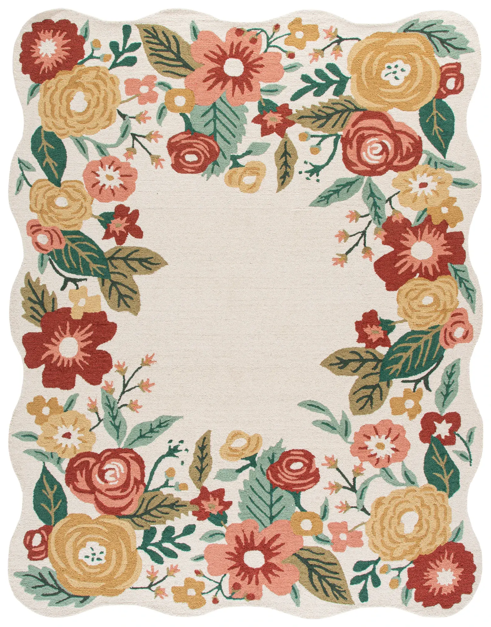 Jardin Scalloped Rose Border Hand-Tufted Wool Rug