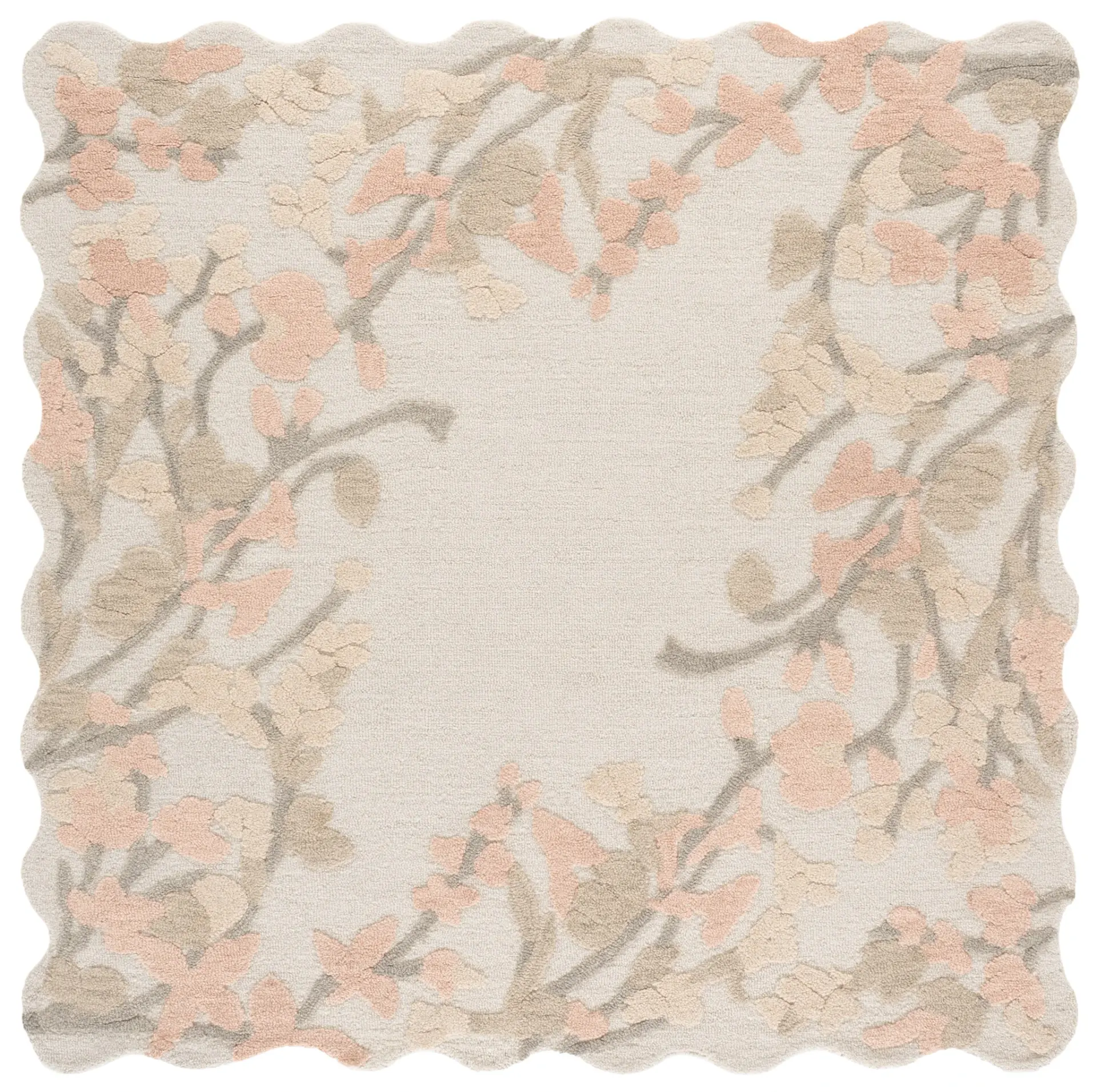 Jardin Scalloped Branch Border Hand-Tufted Wool Rug