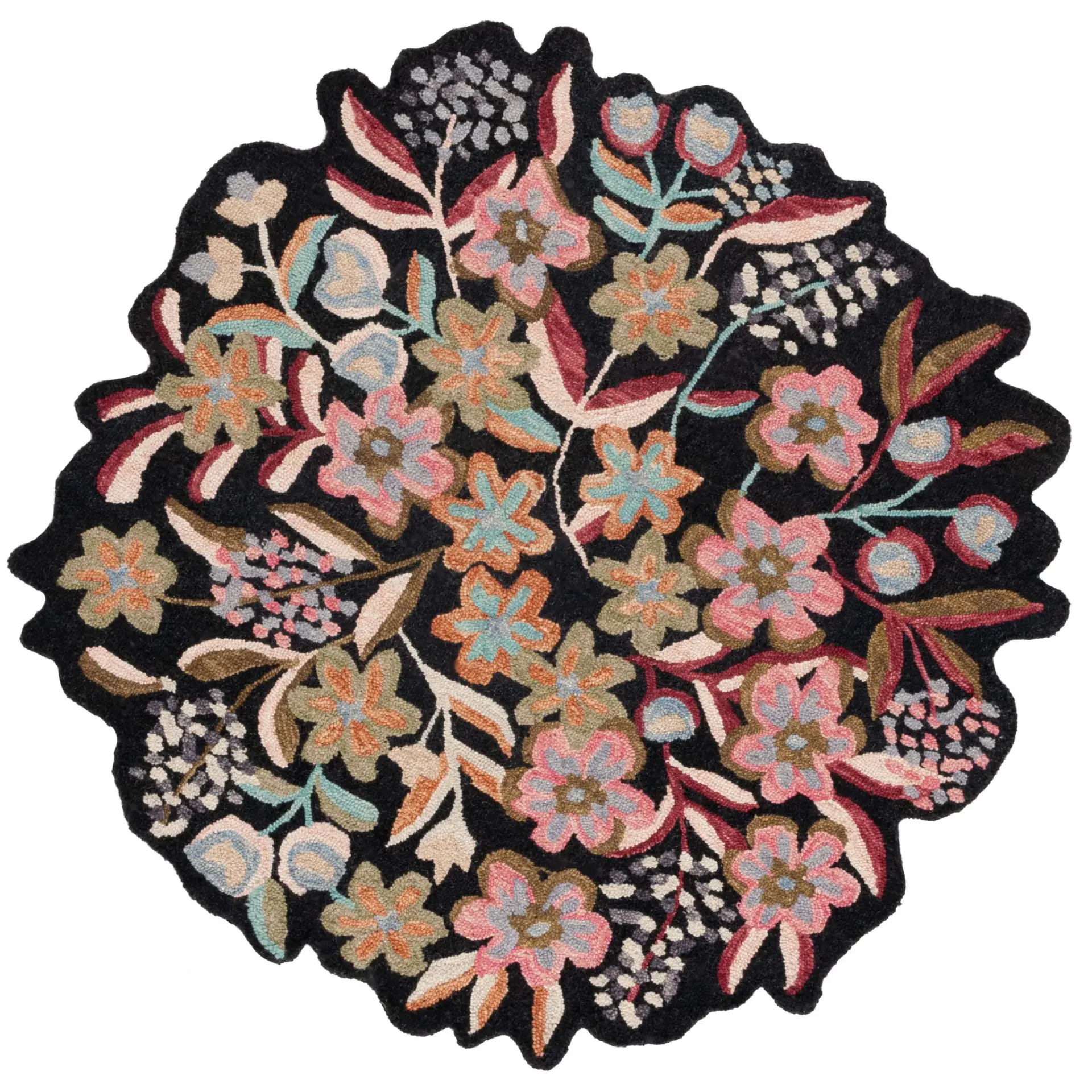 Jardin Scalloped Round Bouquet Hand-Tufted Wool Rug