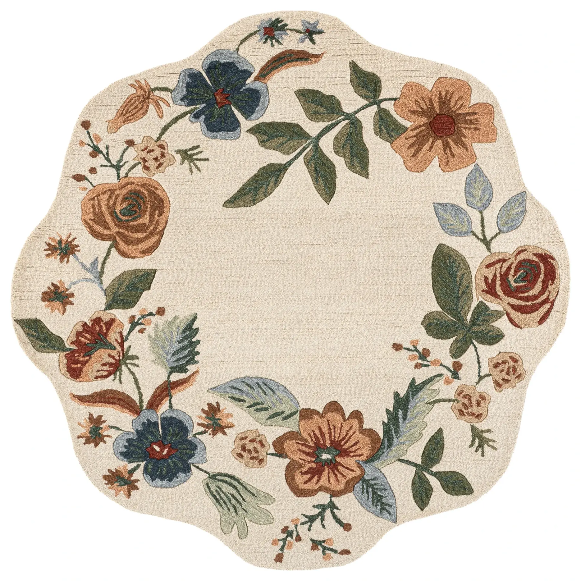 Jardin Scalloped Botanical Garland Hand-Tufted Wool Rug