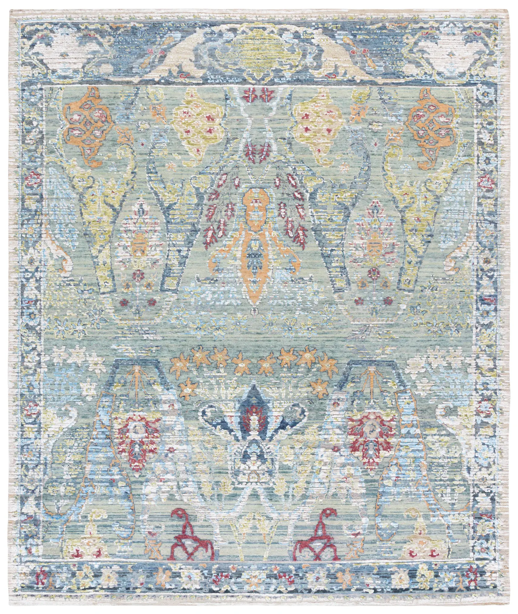 Jewel Of India Distressed Floral Hand-Knotted Rug