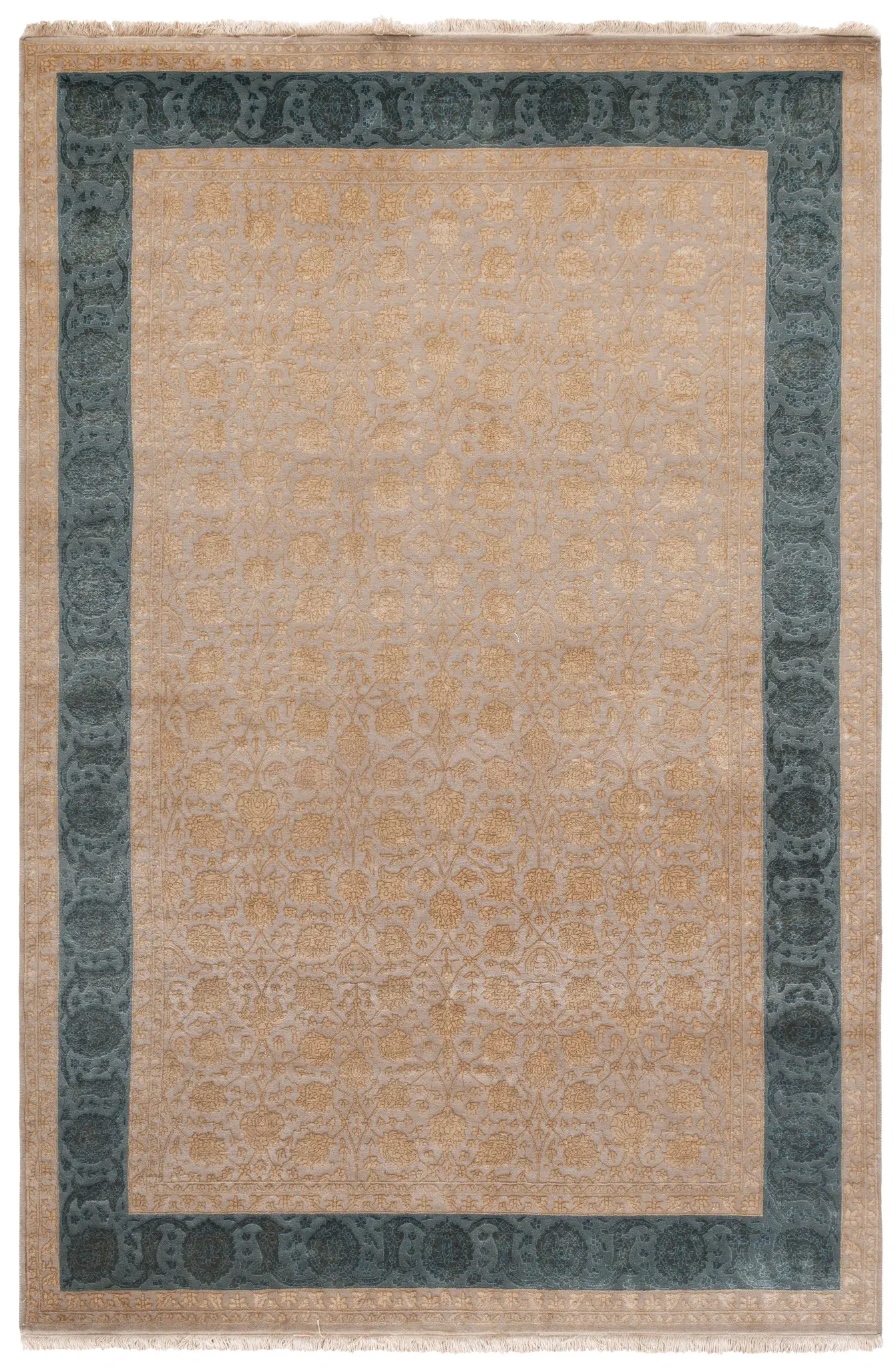 Jewel Of India Vineyard Floral Bordered Hand-Knotted Rug