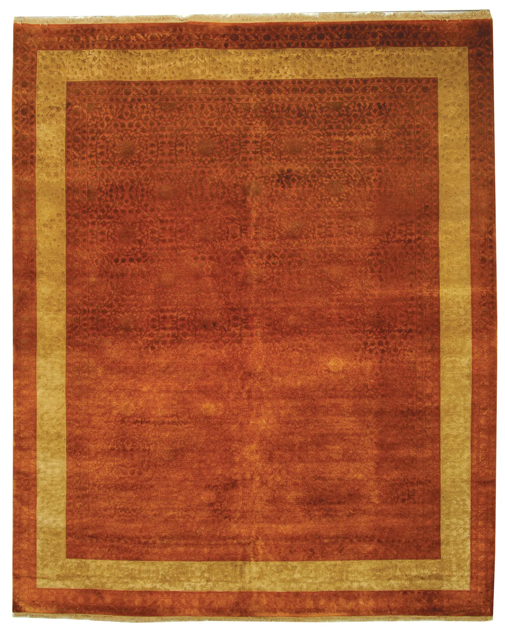 Jewel Of India Floral Border Hand-Knotted Rug