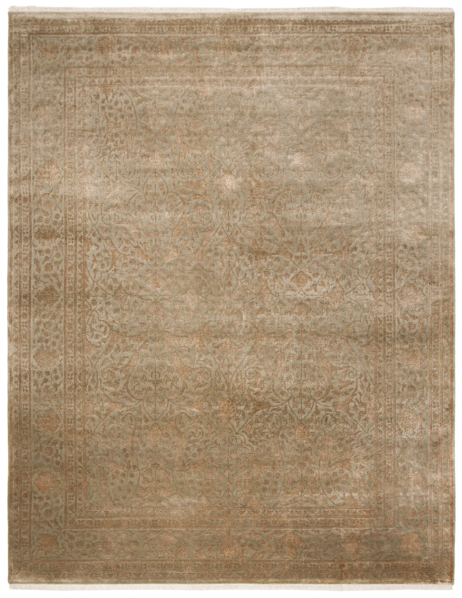 Jewel Of India Faded Floral Hand-Knotted Rug