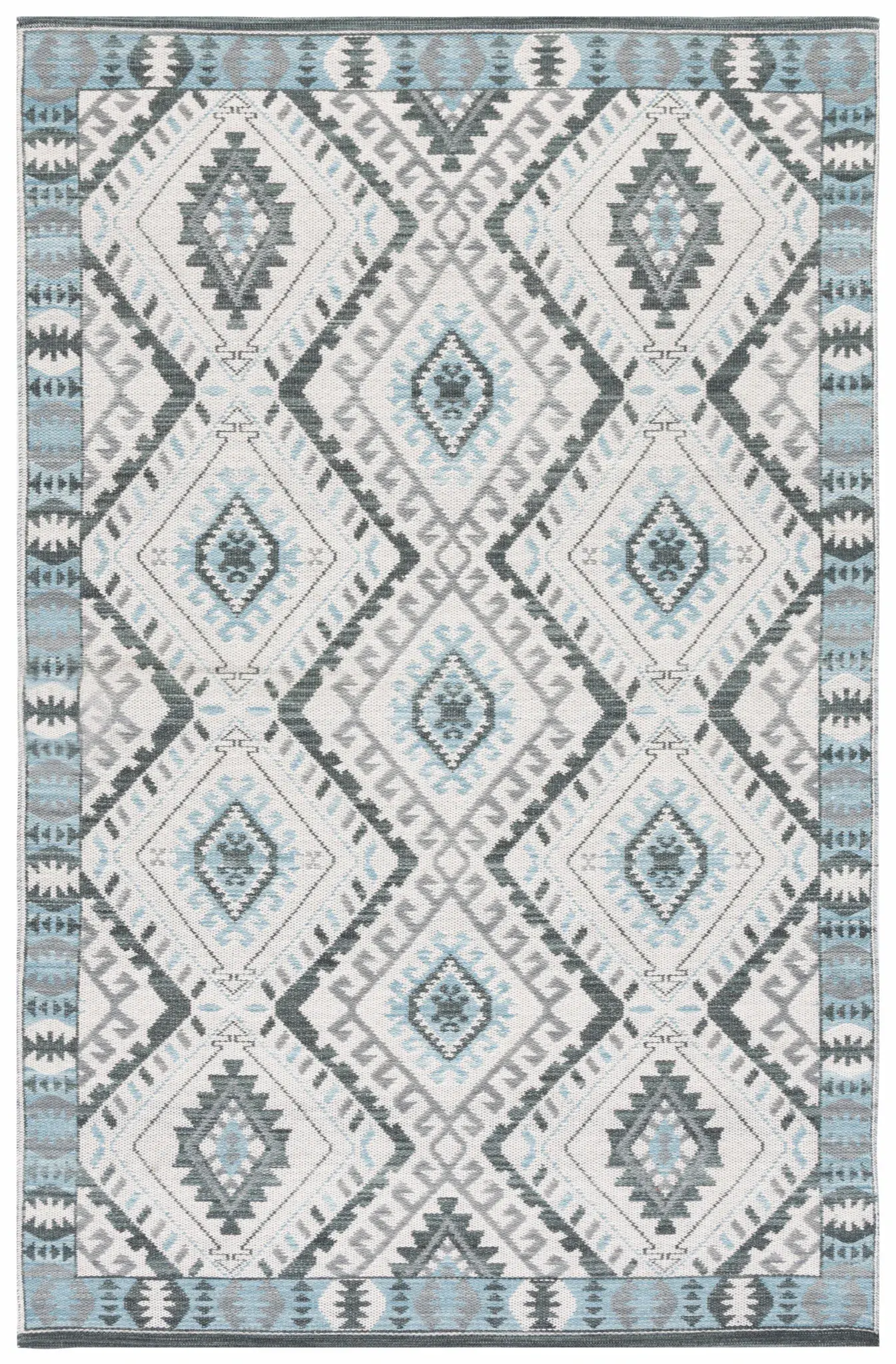 Kilim Bordered Tribal Diamond Hand-Woven Rug