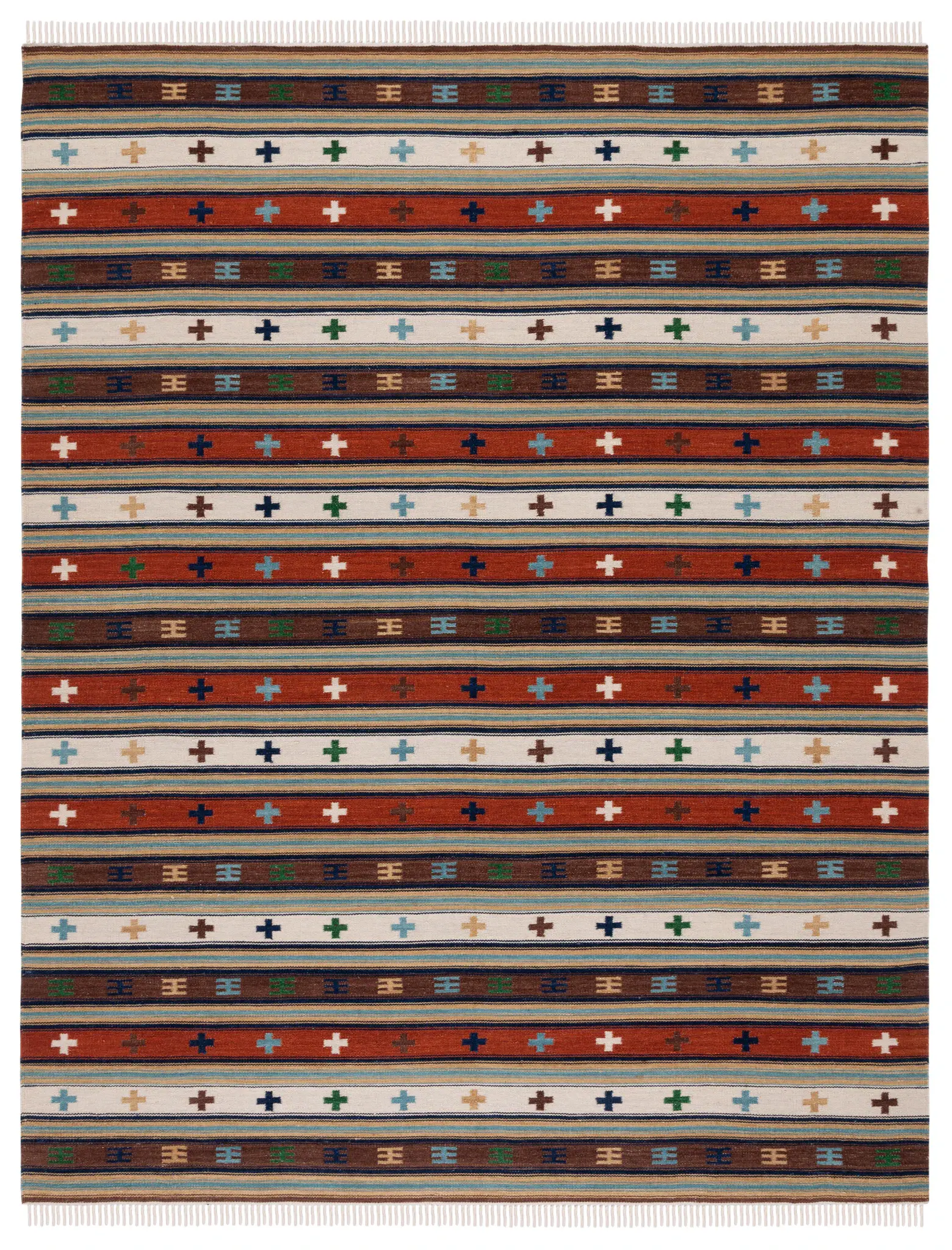 Kilim Striped Cross Flatweave Wool Rug