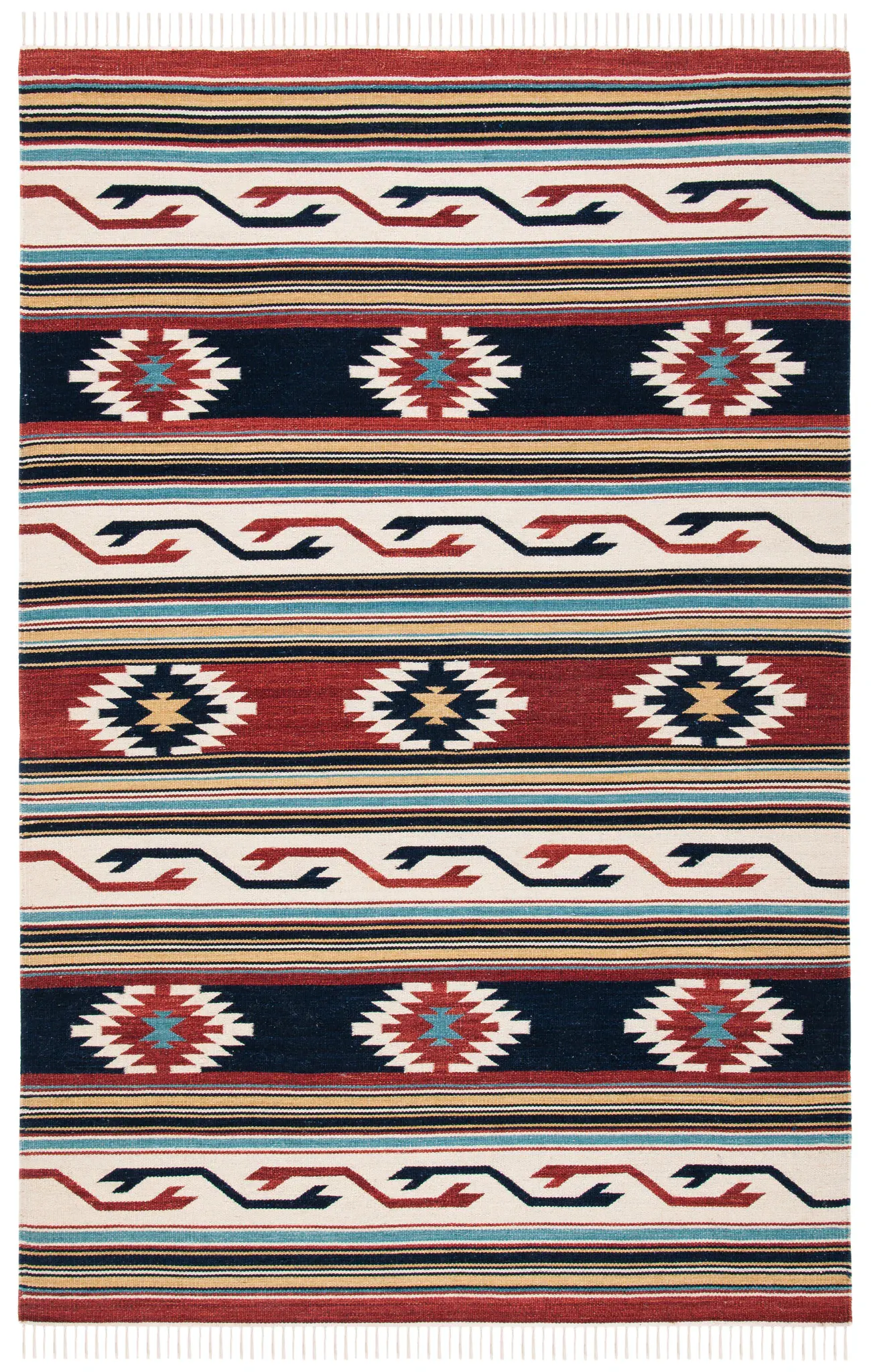 Kilim Banded Diamond Flatweave Wool Rug