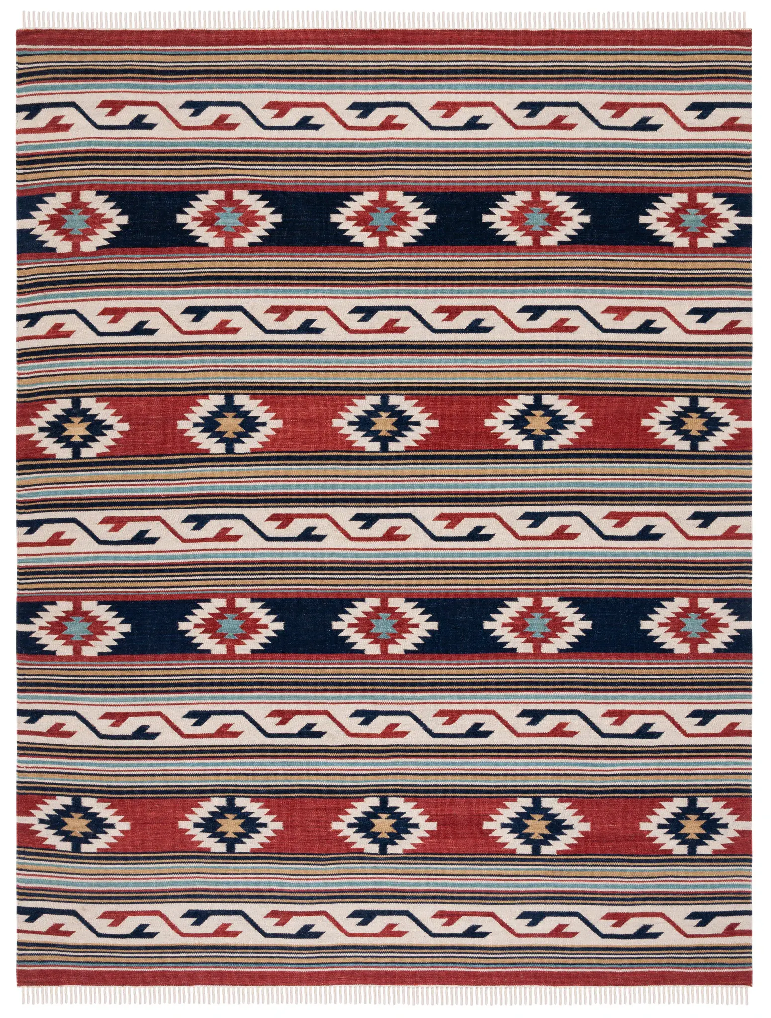 Kilim Banded Diamond Flatweave Wool Rug